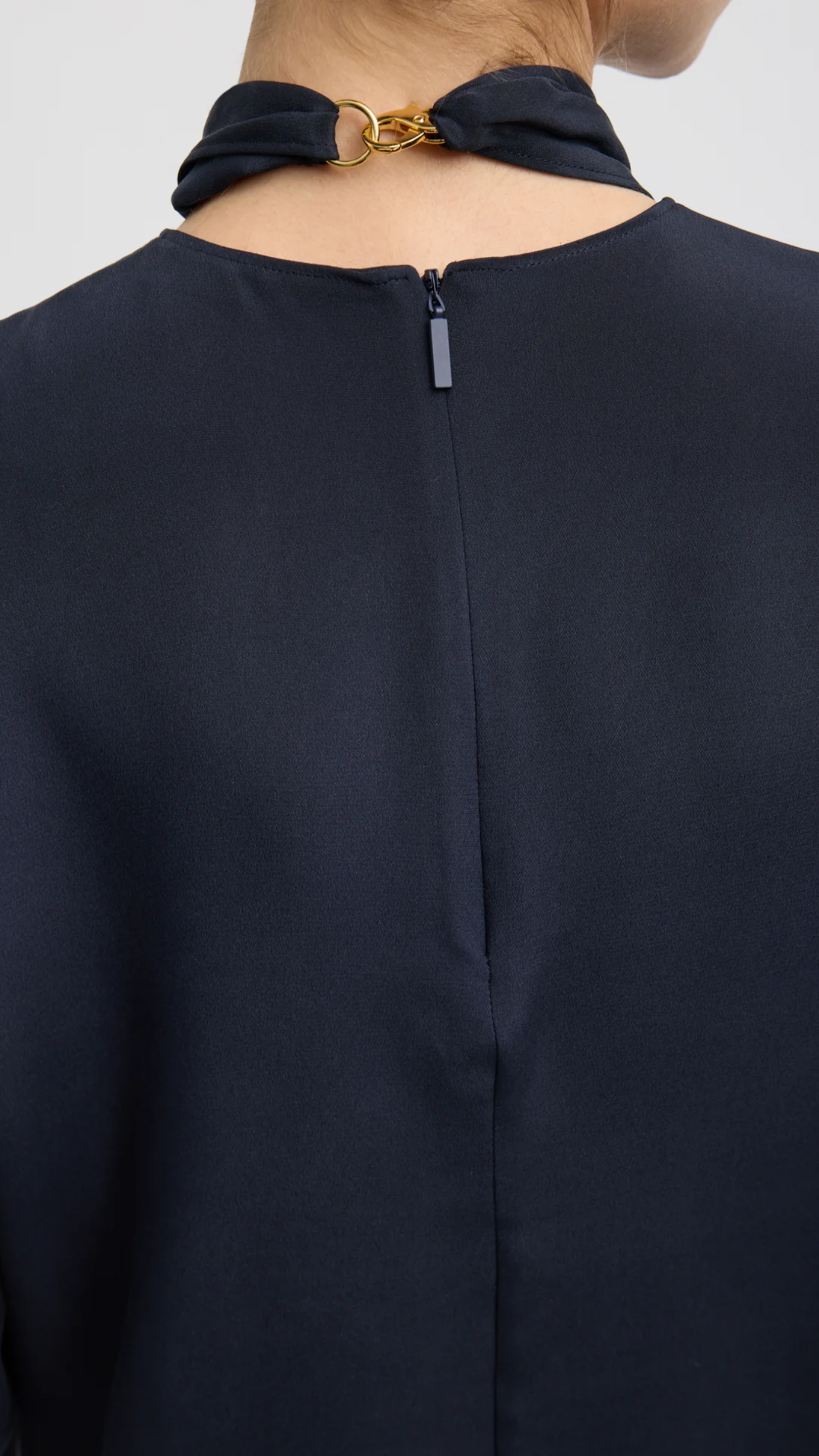 Tibi 4 Ply Silk Tie Front Top in Dark Navy