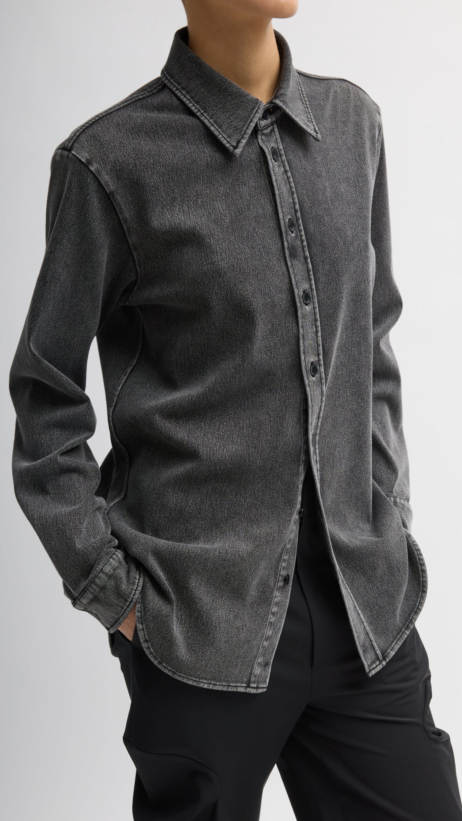 Tibi Stretch Denim Easy Shirt in Black