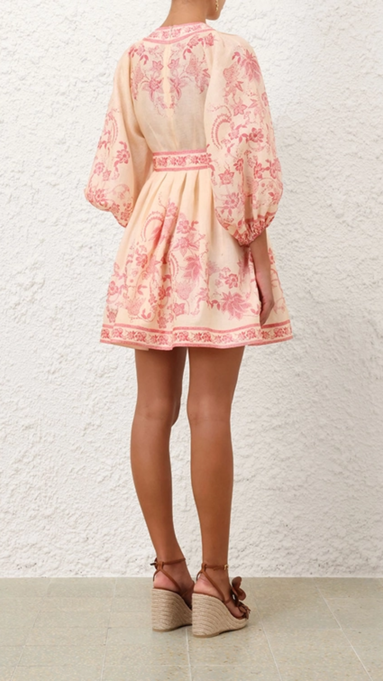 Zimmermann Lucky Plunge Mini Dress in Cream Pink Floral