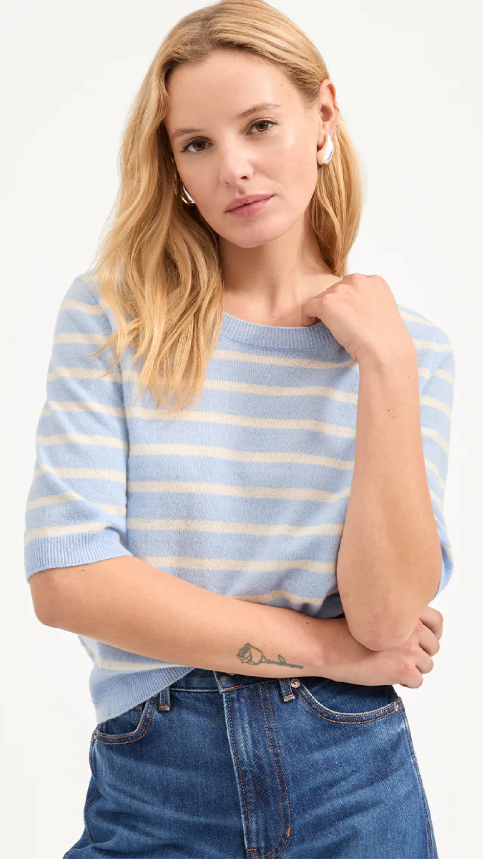 Veronica Beard Shana Cashmere Striped Sweater in Bluebell