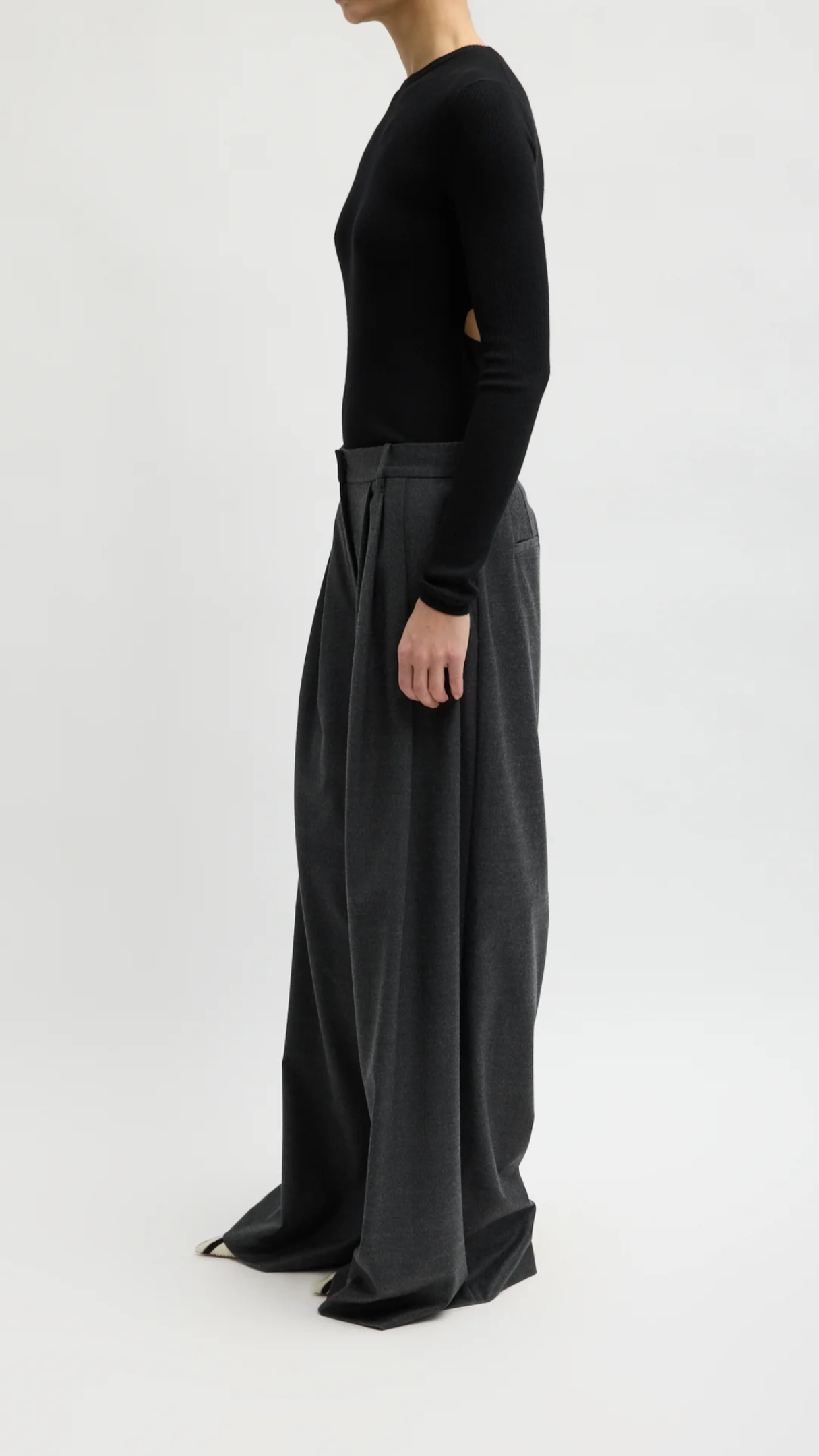 Tibi Cozy Flannel Triple Pleat Pant in Dark Heather Grey