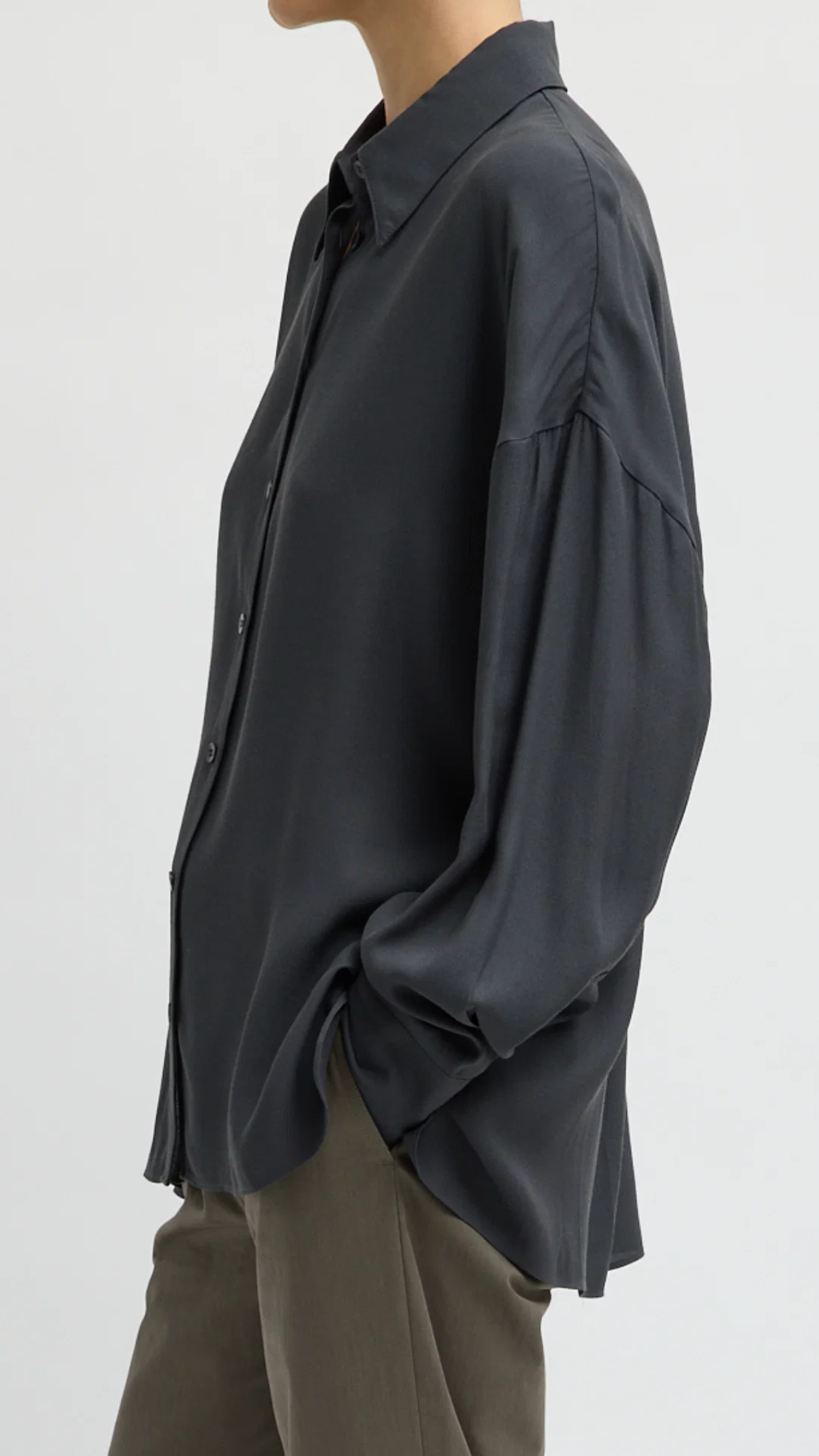 Tibi Feather Weight Eco Crepe Oversized Shirt in Dark Grey