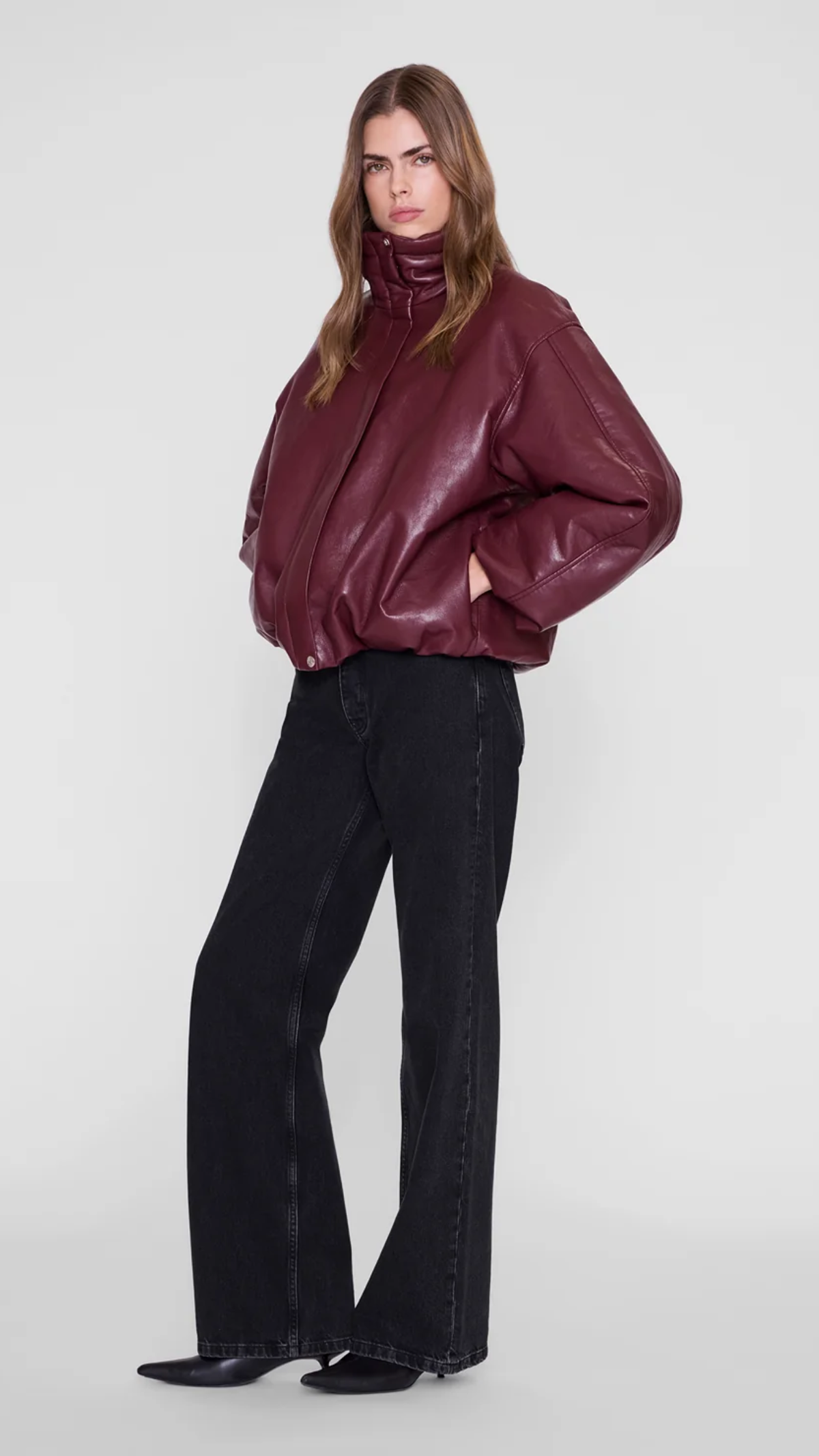 Anine Bing Cyrus Recycled Leather Jacket in Burgundy