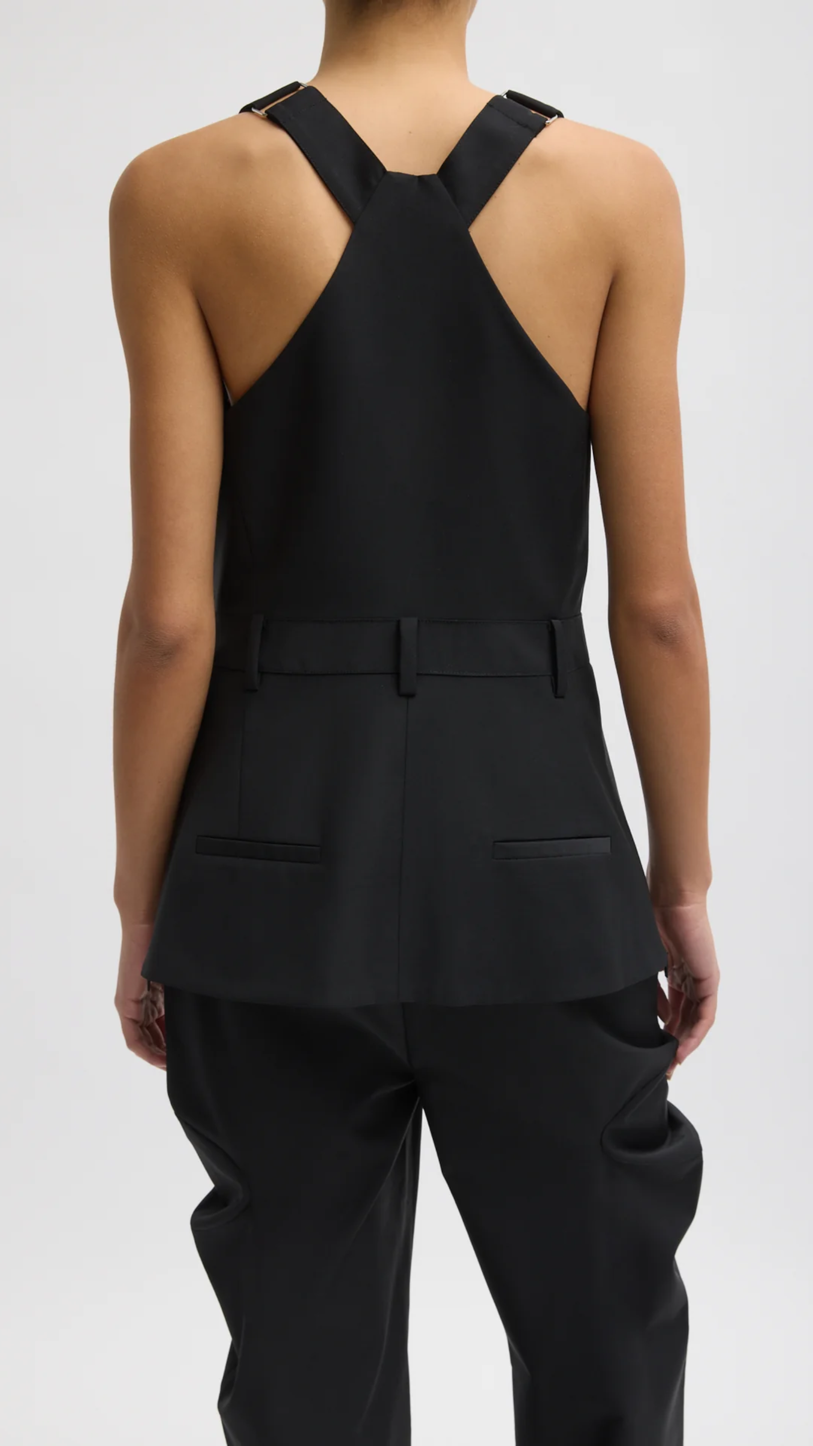 Tibi Recycled Tropical Wool Overall Top in Black