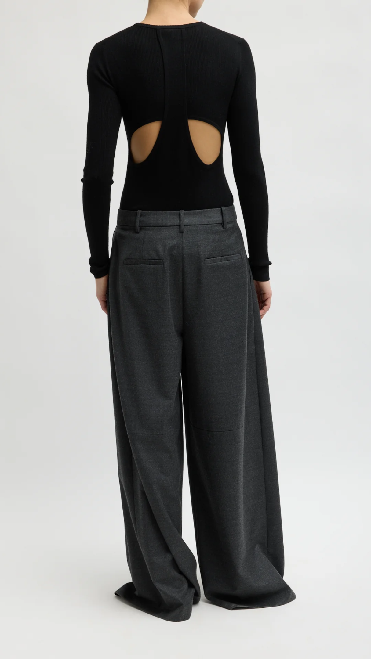 Tibi Cozy Flannel Triple Pleat Pant in Dark Heather Grey