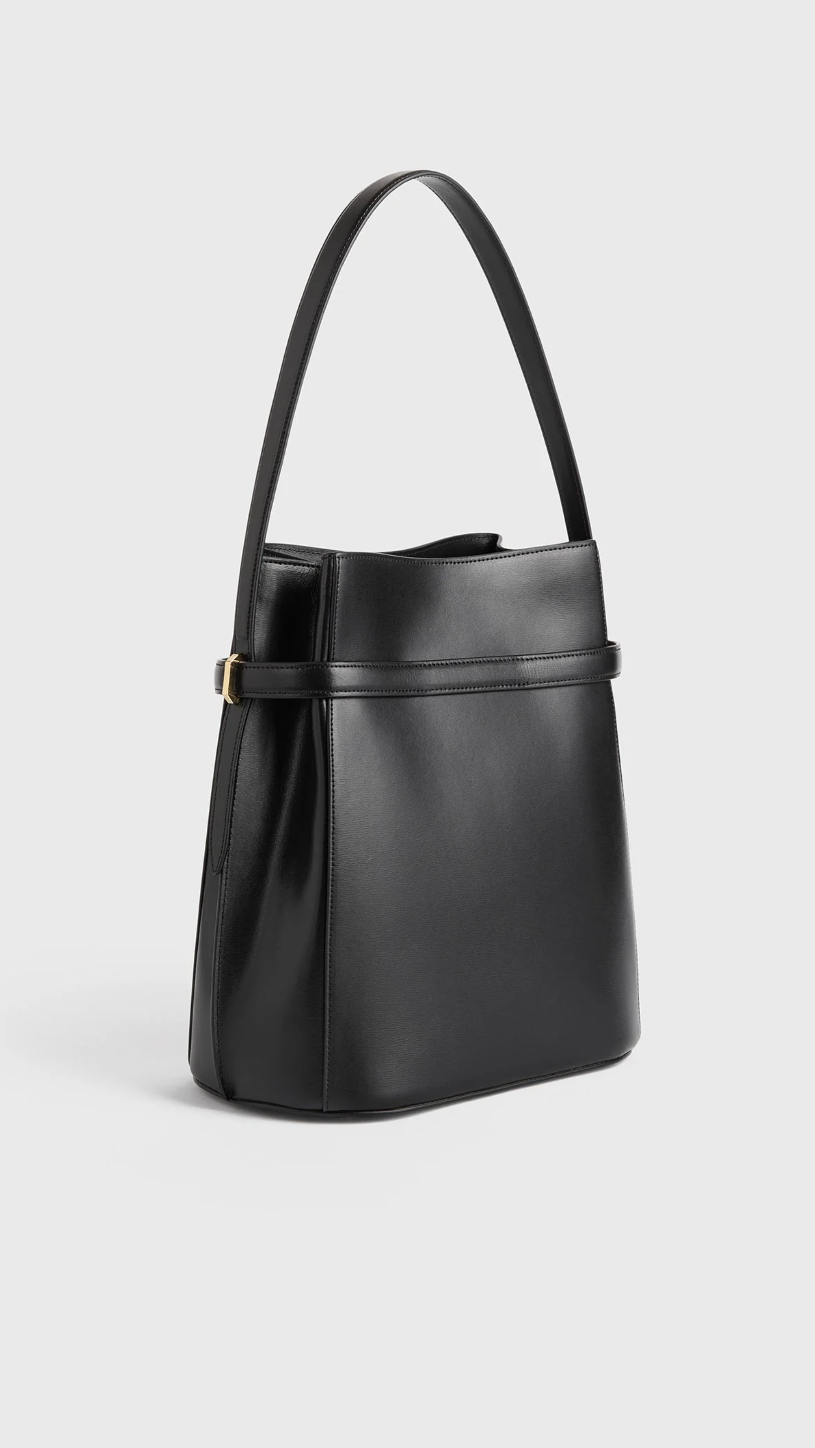 Toteme Belted Leather Bucket Bag in Black
