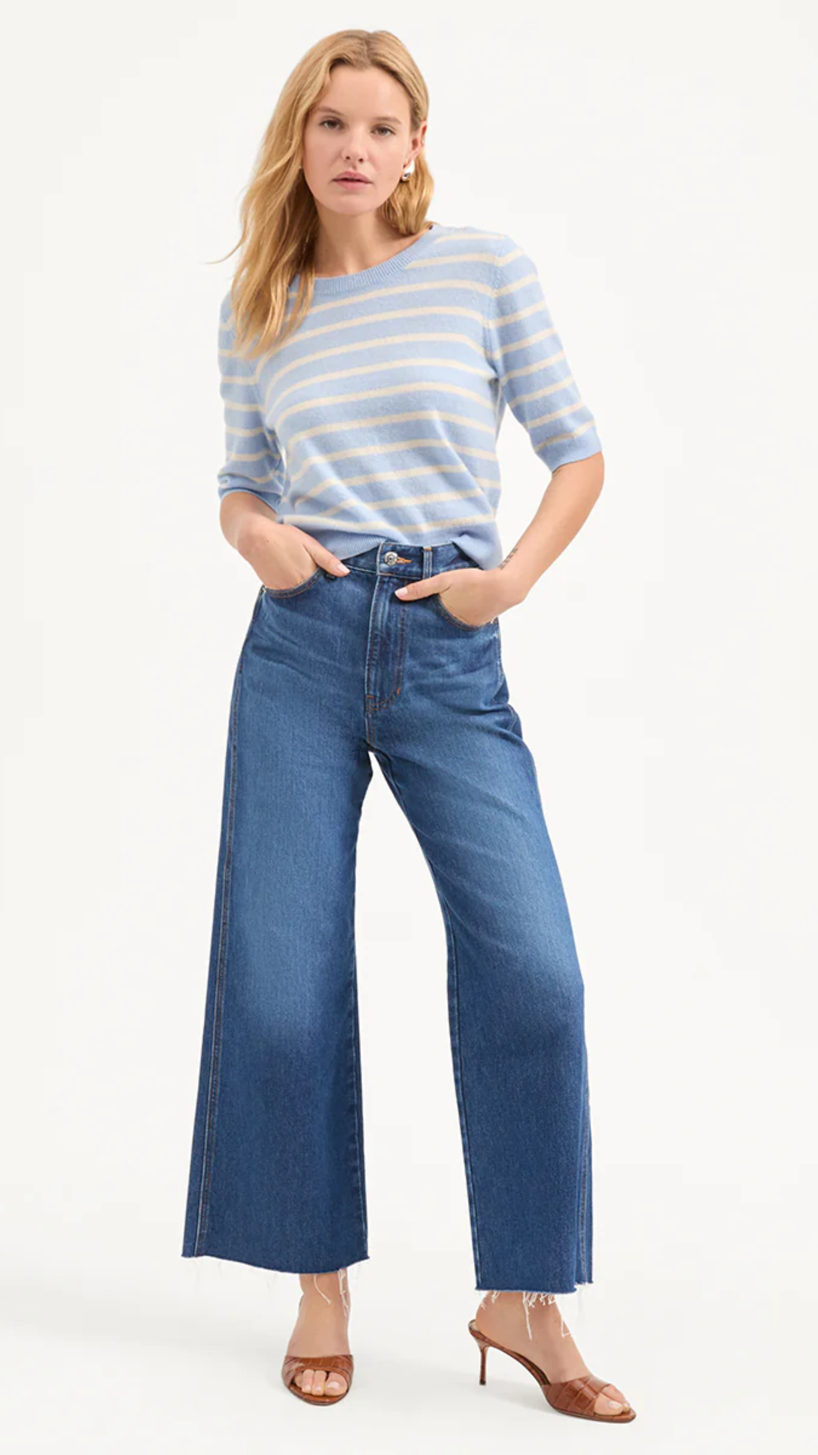 Veronica Beard Shana Cashmere Striped Sweater in Bluebell