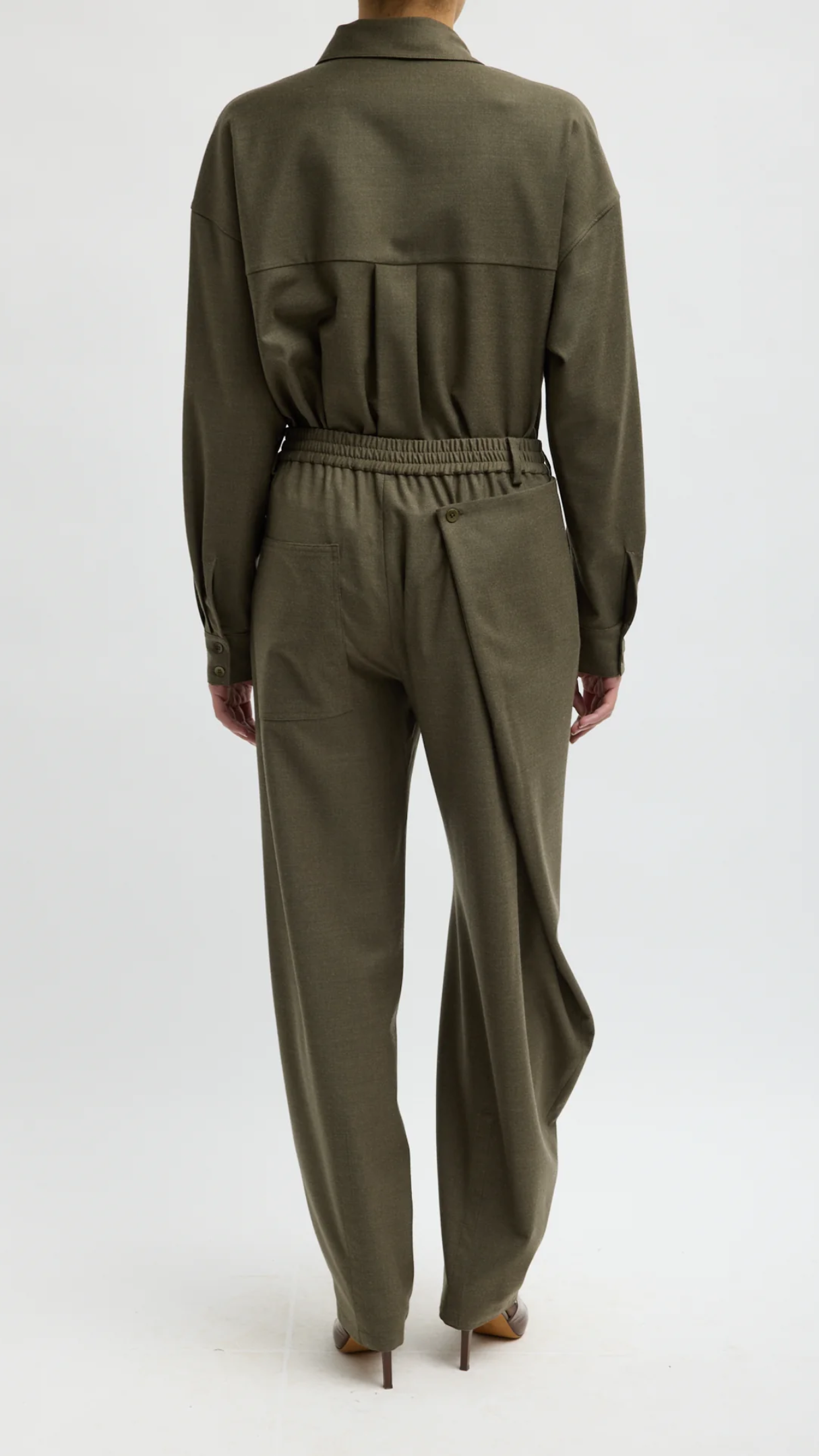Tibi Cozy Flannel Side Drape Pant in Amry Green