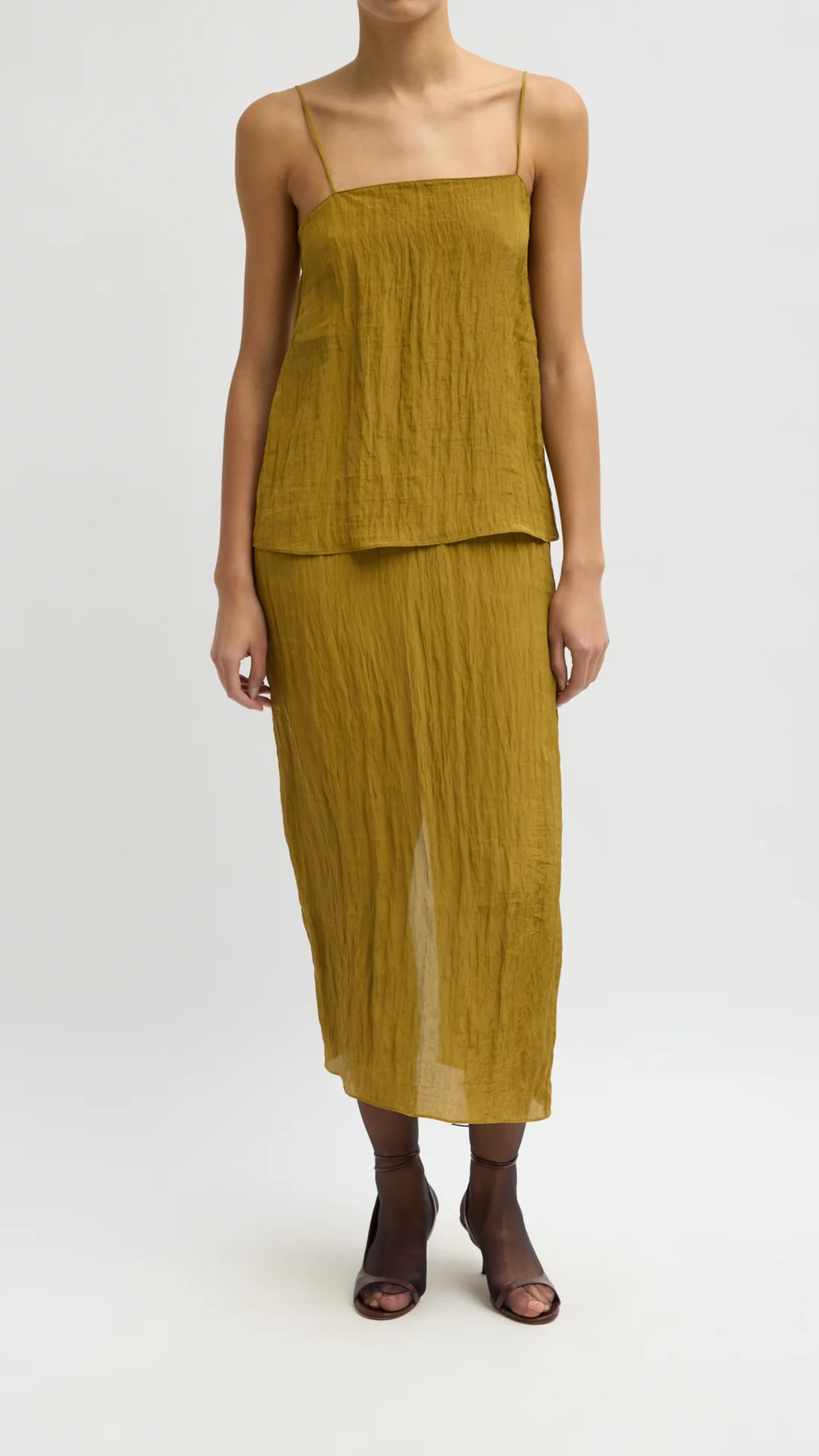 Tibi The Crinkle Slip Cami in Mustard