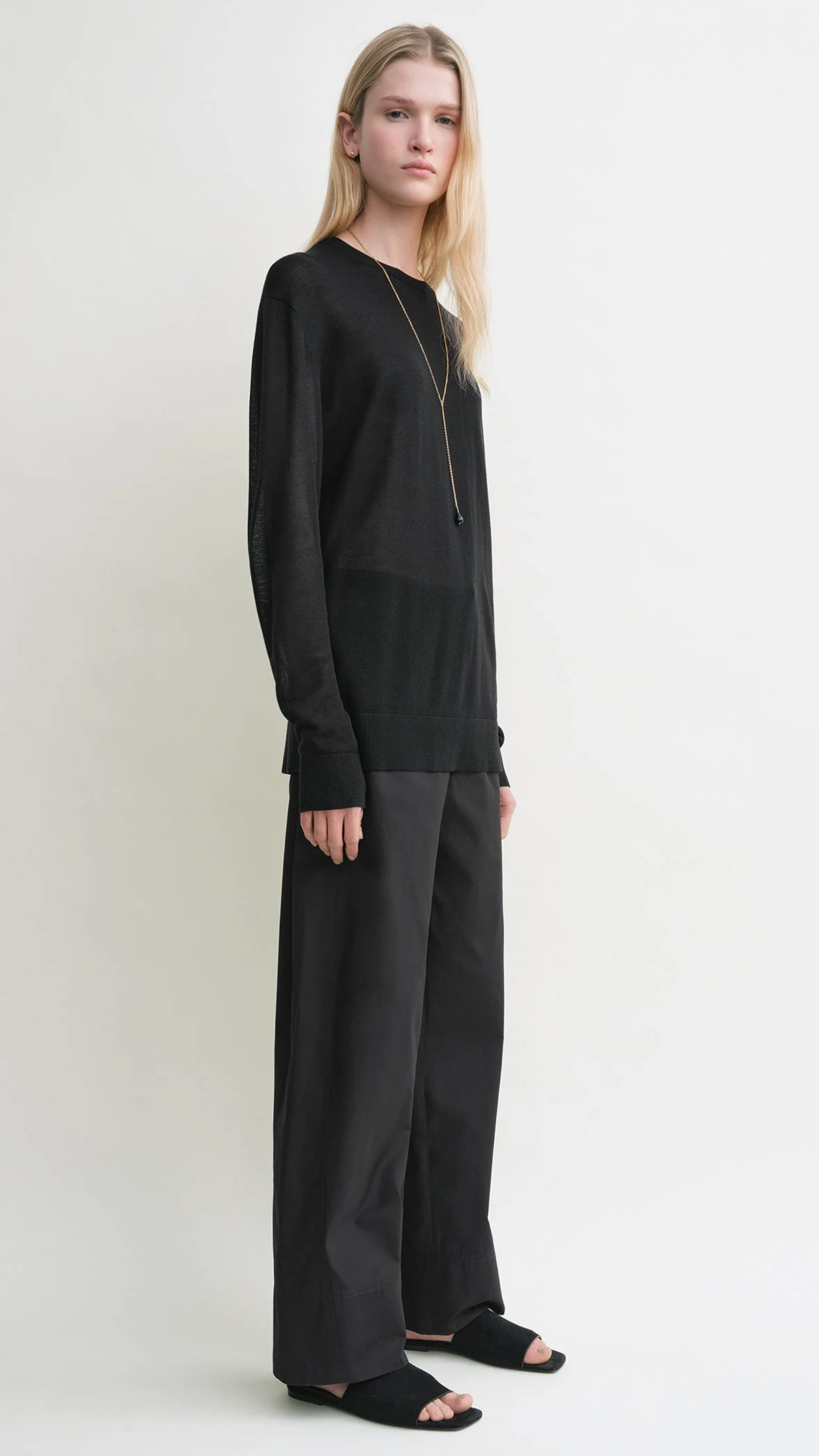 Toteme Long Sleeve Knit Tee in Black