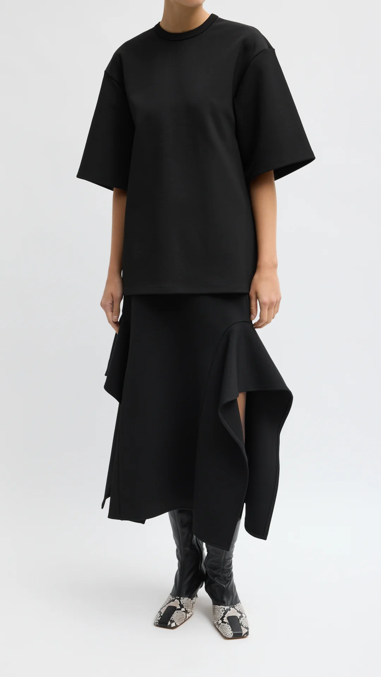 Tibi Luxe Crepe Knit Side Drape Skirt in Black