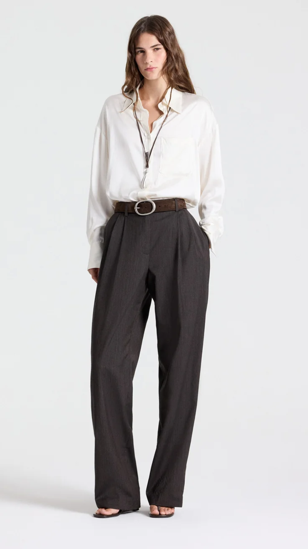 TWP Ivy Pant in Micro Herringbone Chocolate