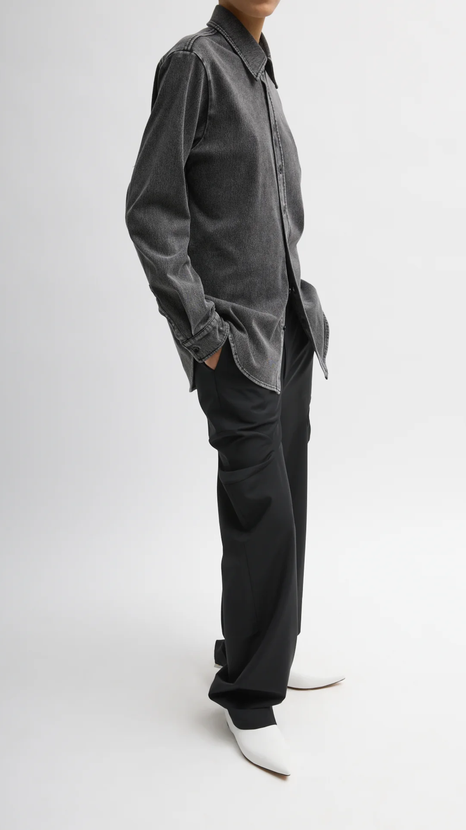 Tibi Stretch Denim Easy Shirt in Black