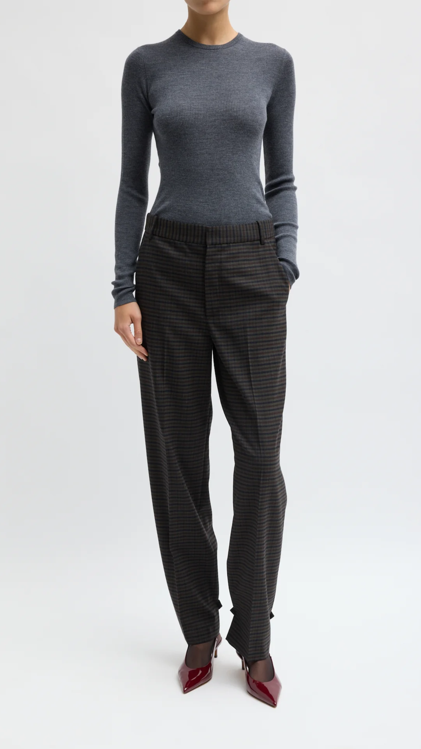 Tibi Cedric Suiting Straight Leg Trouser in Grey Multi