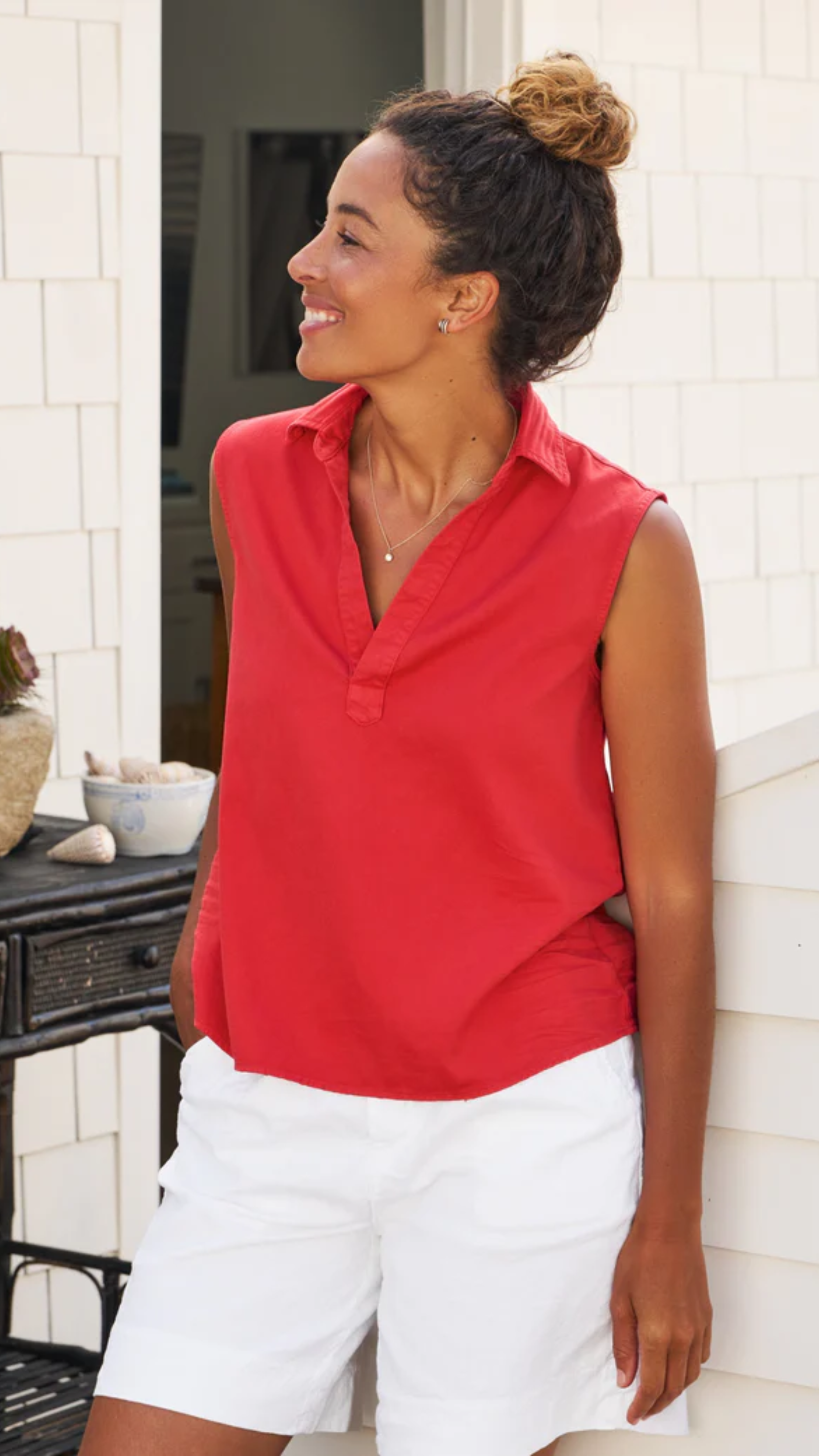 Frank & Eileen Olivia Sleeveless Polo Shirt in Cherry