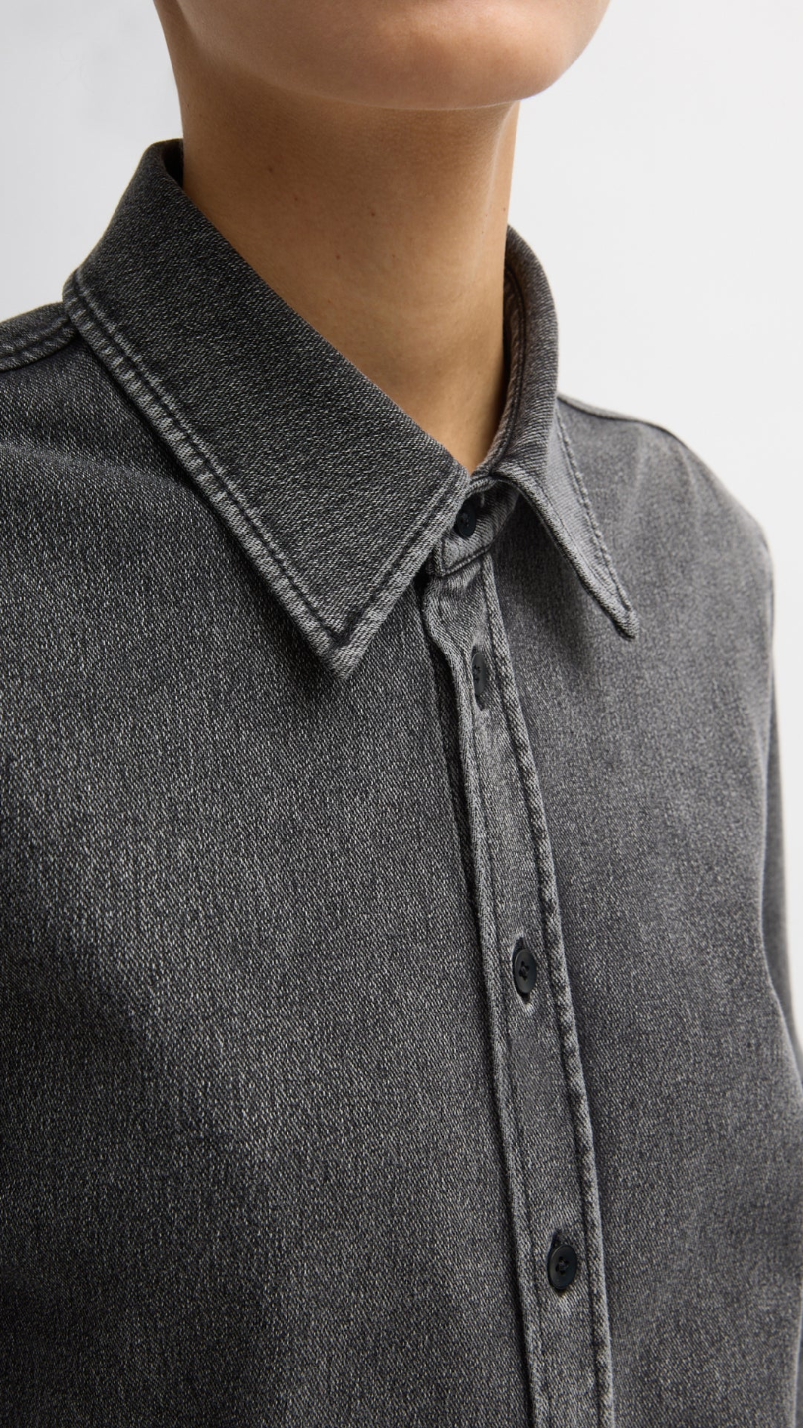 Tibi Stretch Denim Easy Shirt in Black
