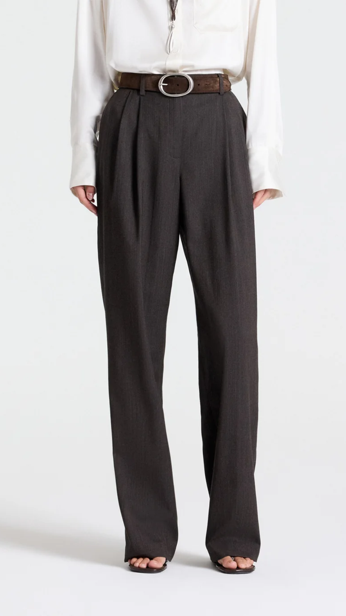 TWP Ivy Pant in Micro Herringbone Chocolate