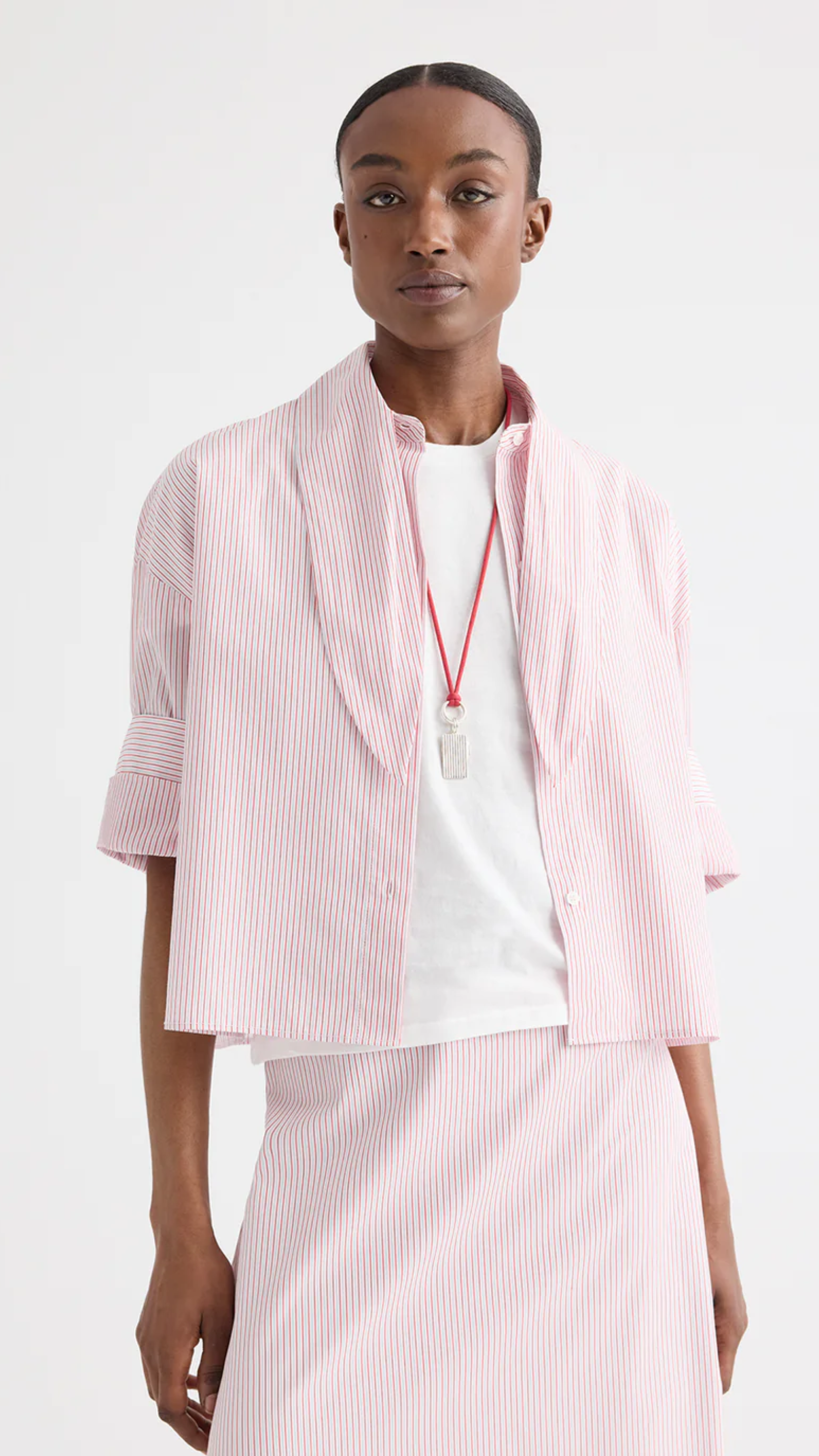 TWP Tie One On Cotton Stripes Shirt in White/Red