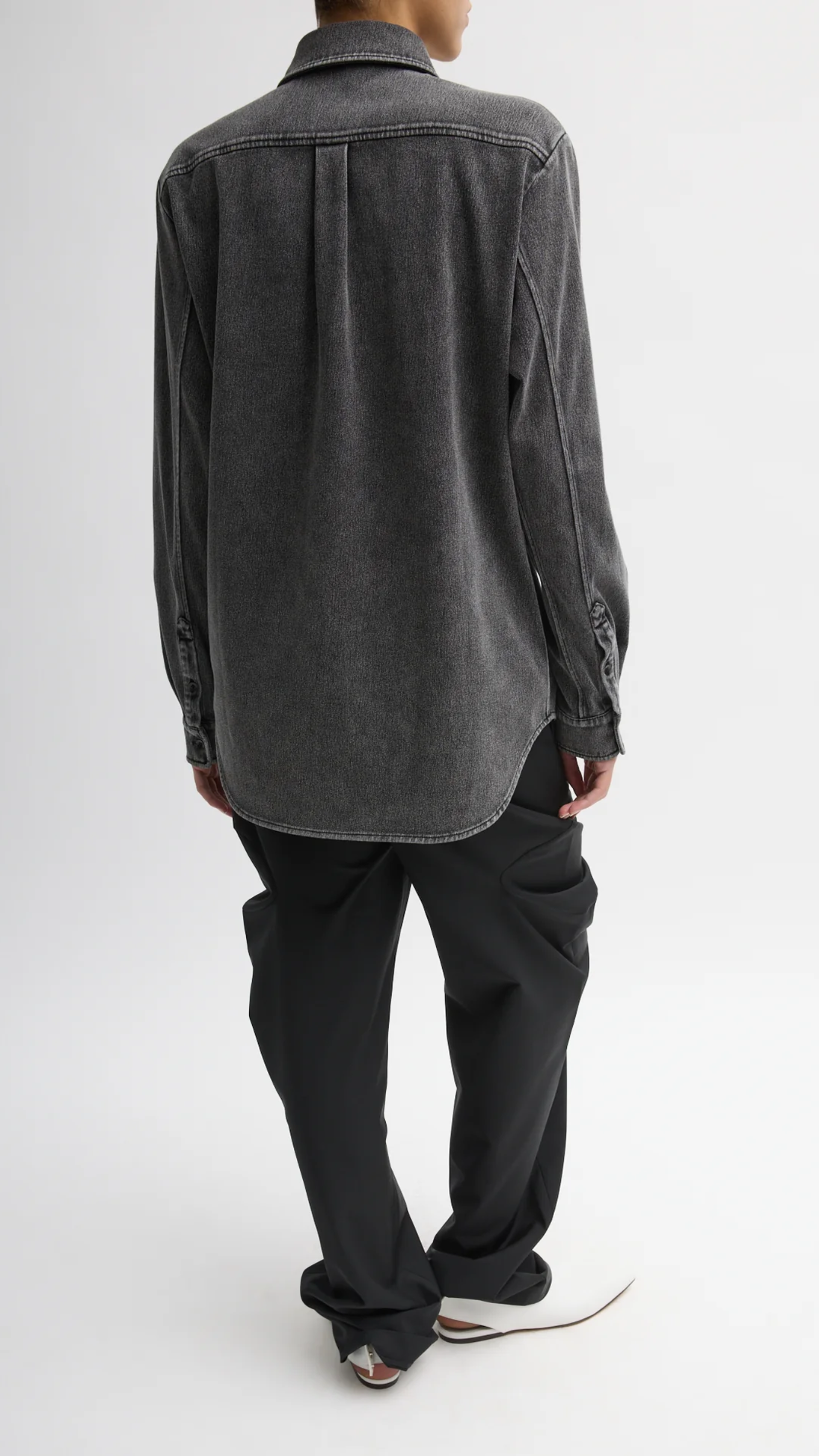 Tibi Stretch Denim Easy Shirt in Black