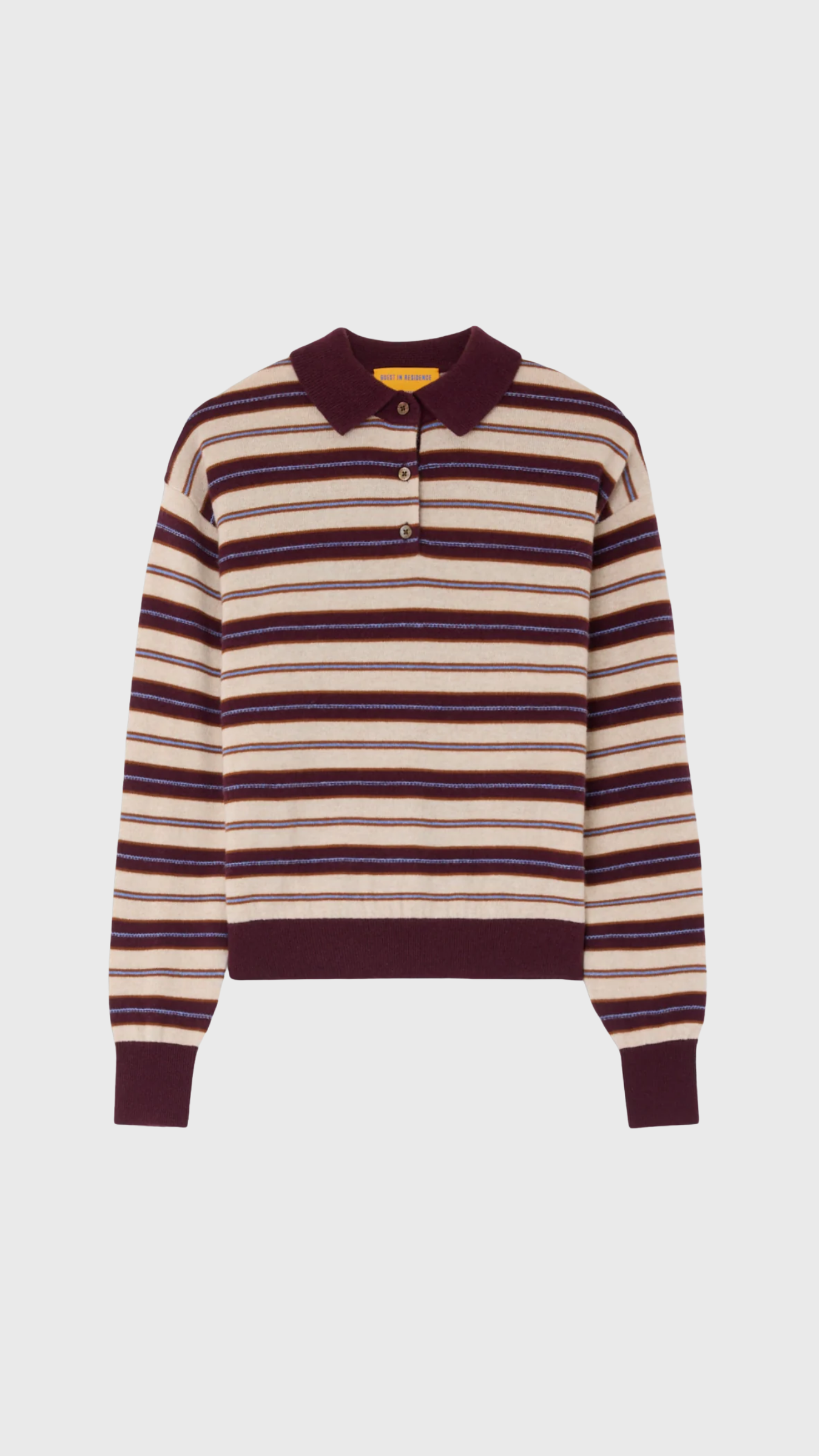 Guest in Residence Collegiate Stripe Polo in Fig Combo