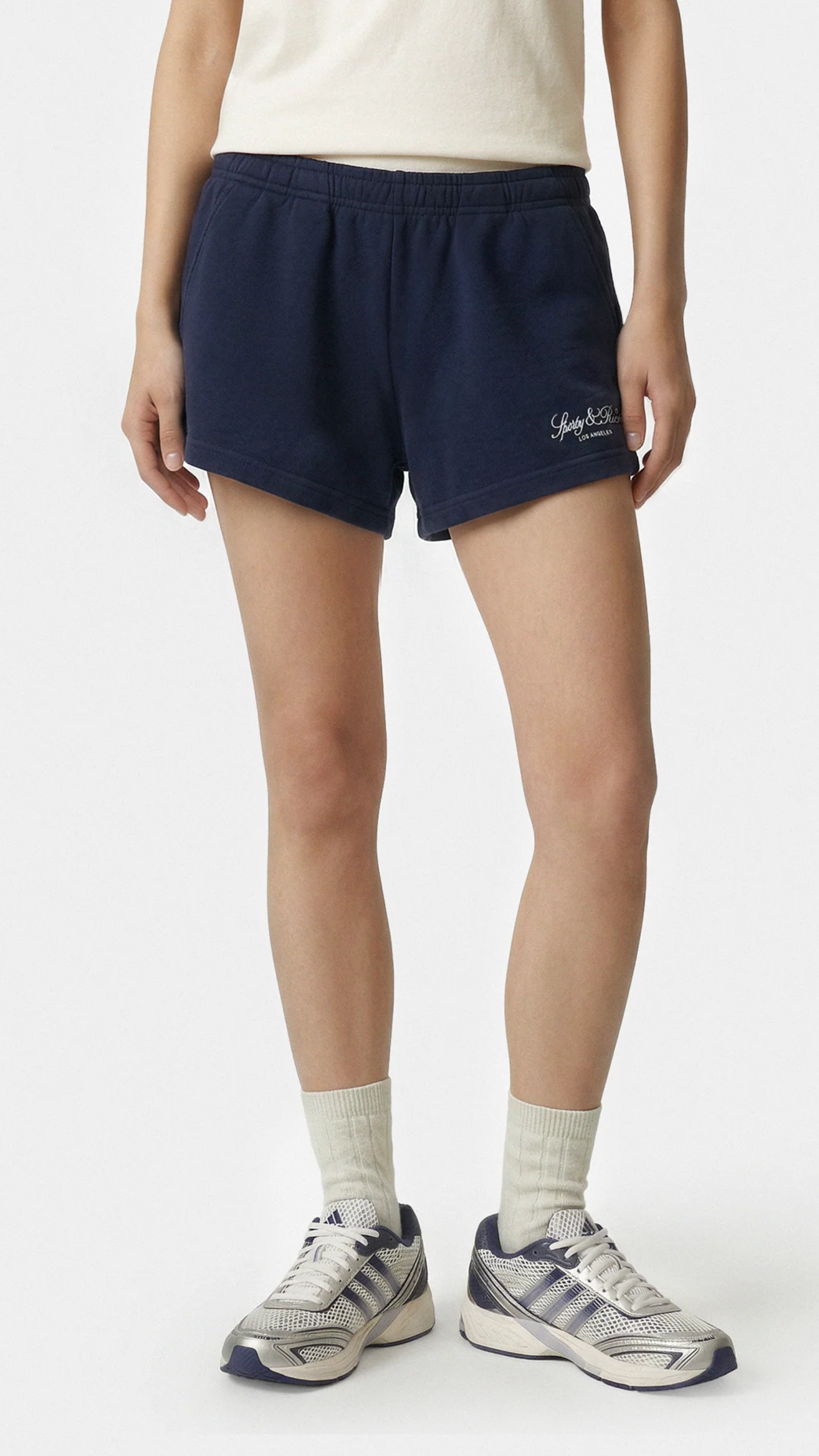 Sporty & Rich Vendome LA Embroidered Disco Short in Navy/White