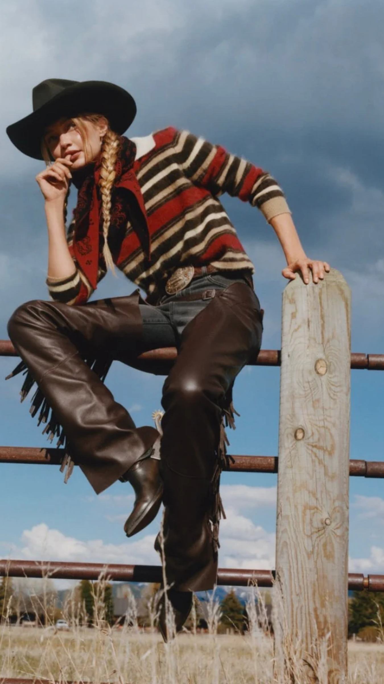 Guest in Residence Grizzly Cropped Rugby Sweater in Carmine Combo