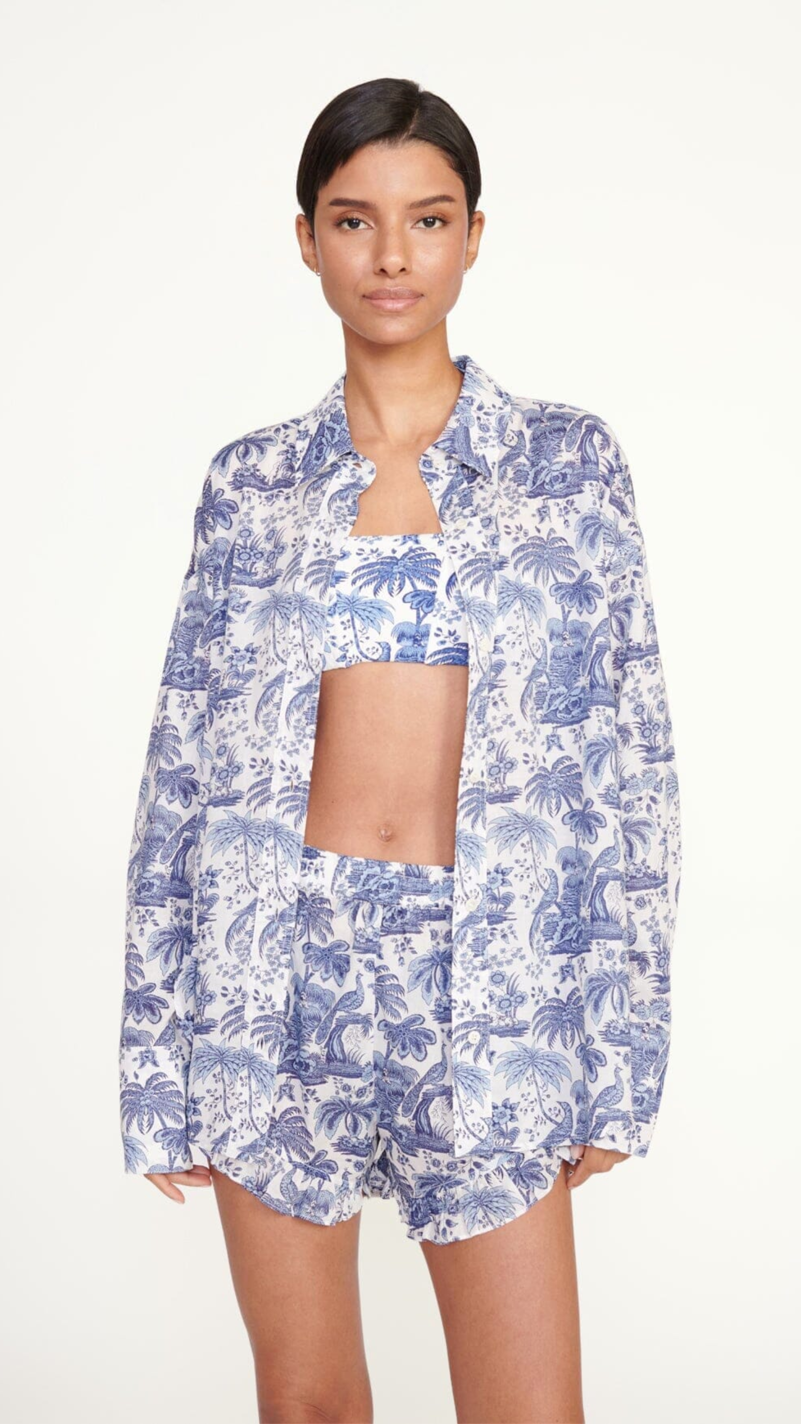 Staud Boyana Short in Blue Toile