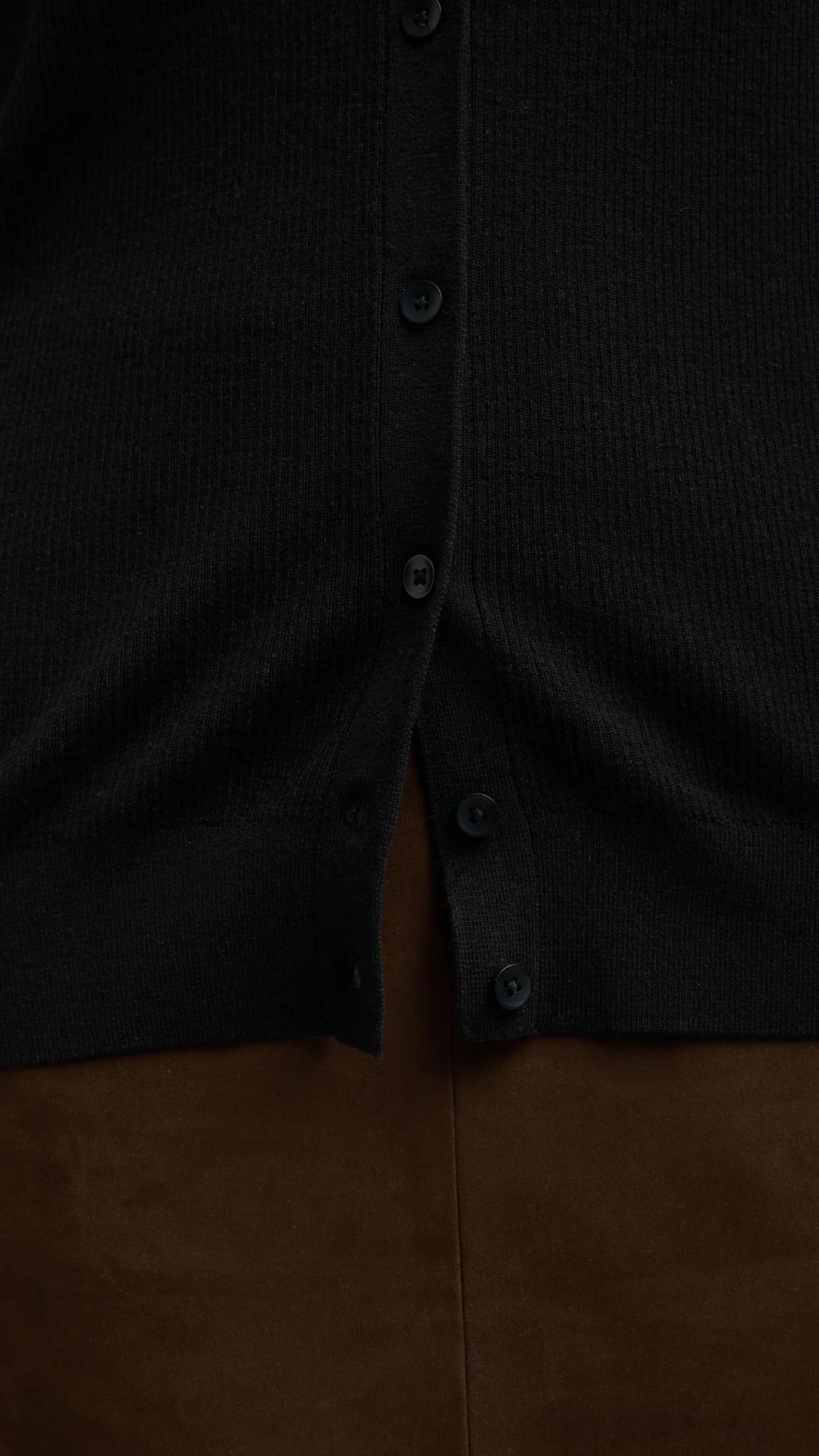 Tibi Feather Weight Ribbed V-Neck Slim Cardigan in Black