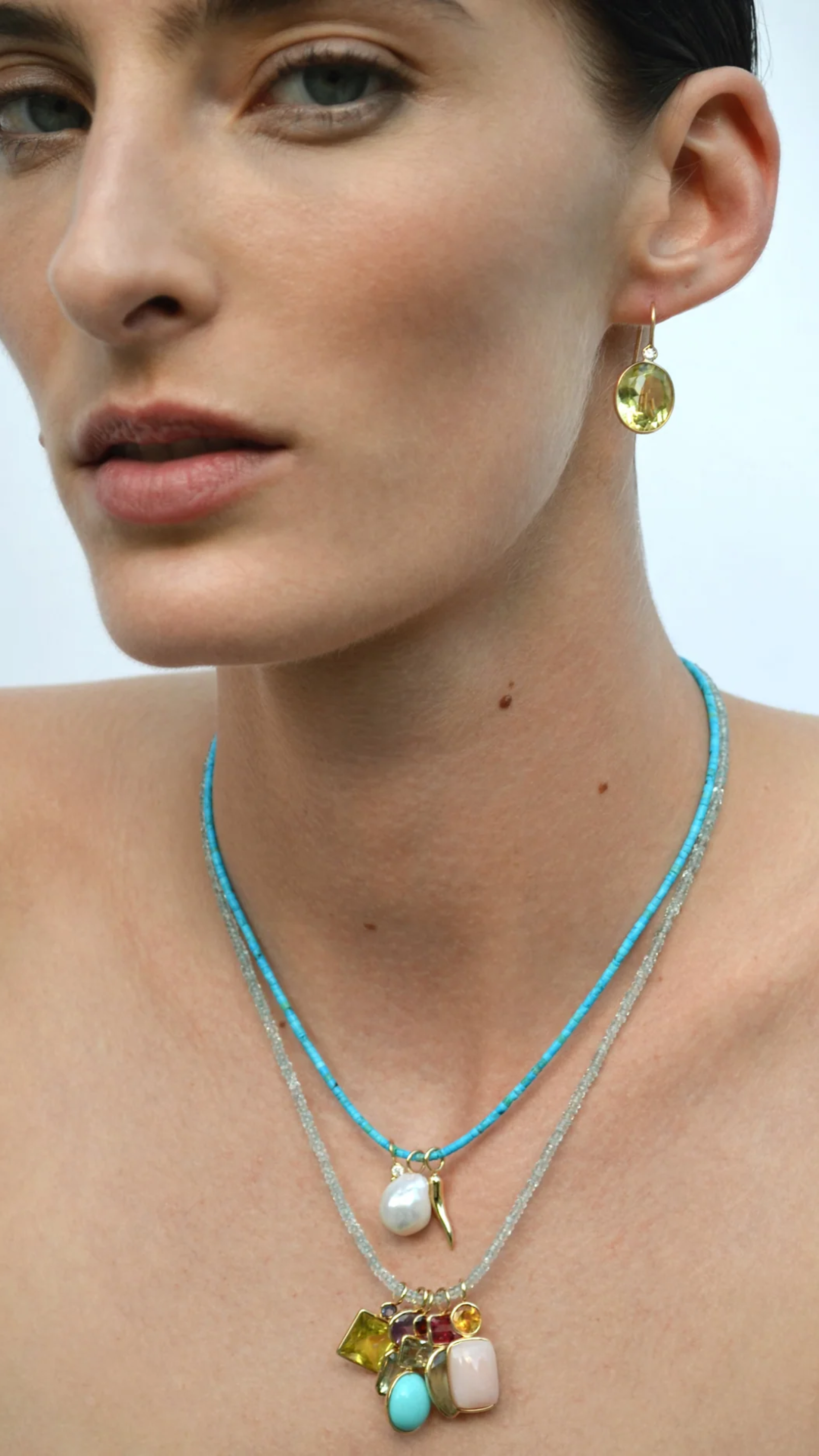 Lizzie Fortunato Tiny Beaded 14k Gold Necklace in Aquamarine 18''