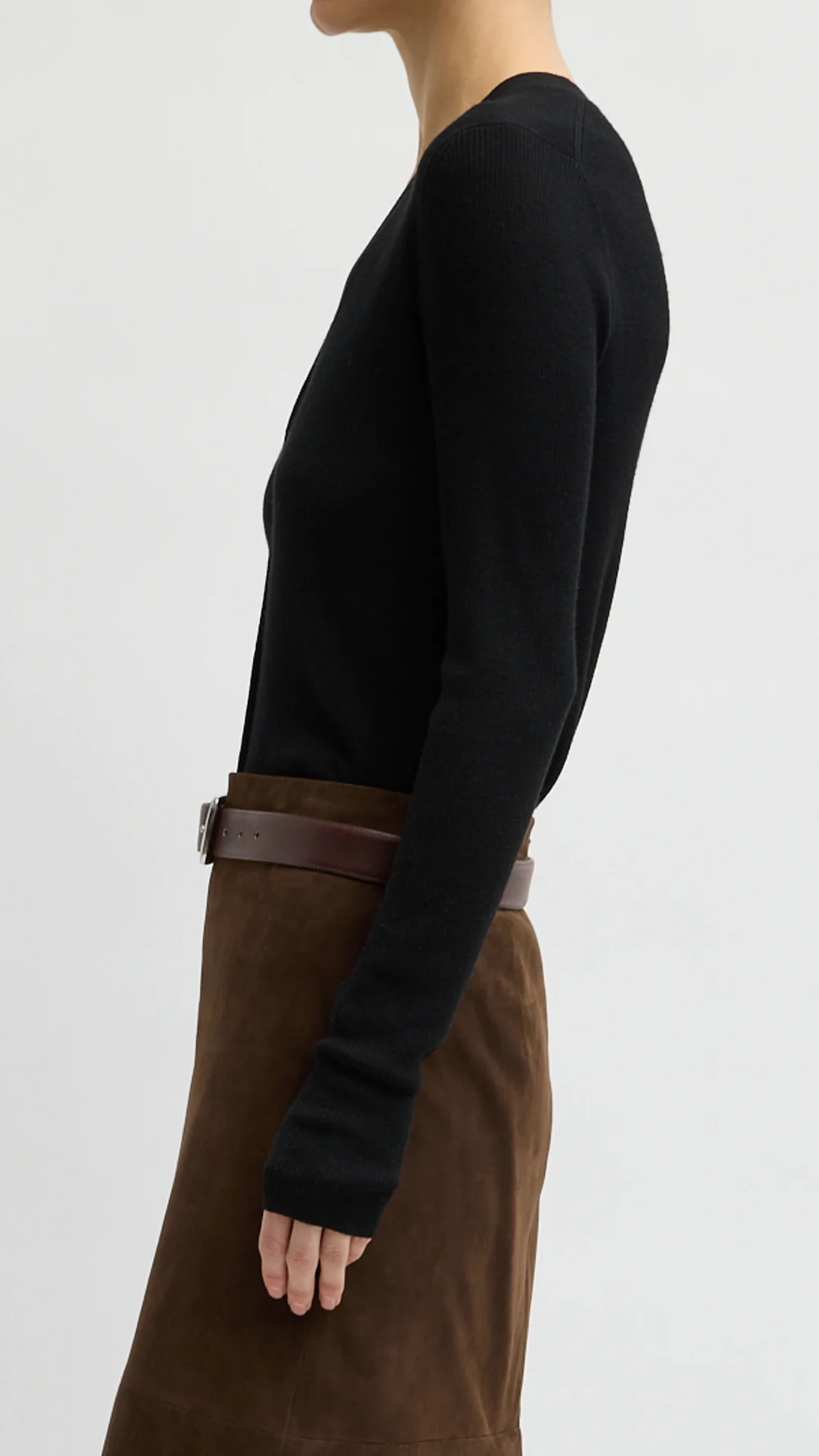 Tibi Feather Weight Ribbed V-Neck Slim Cardigan in Black