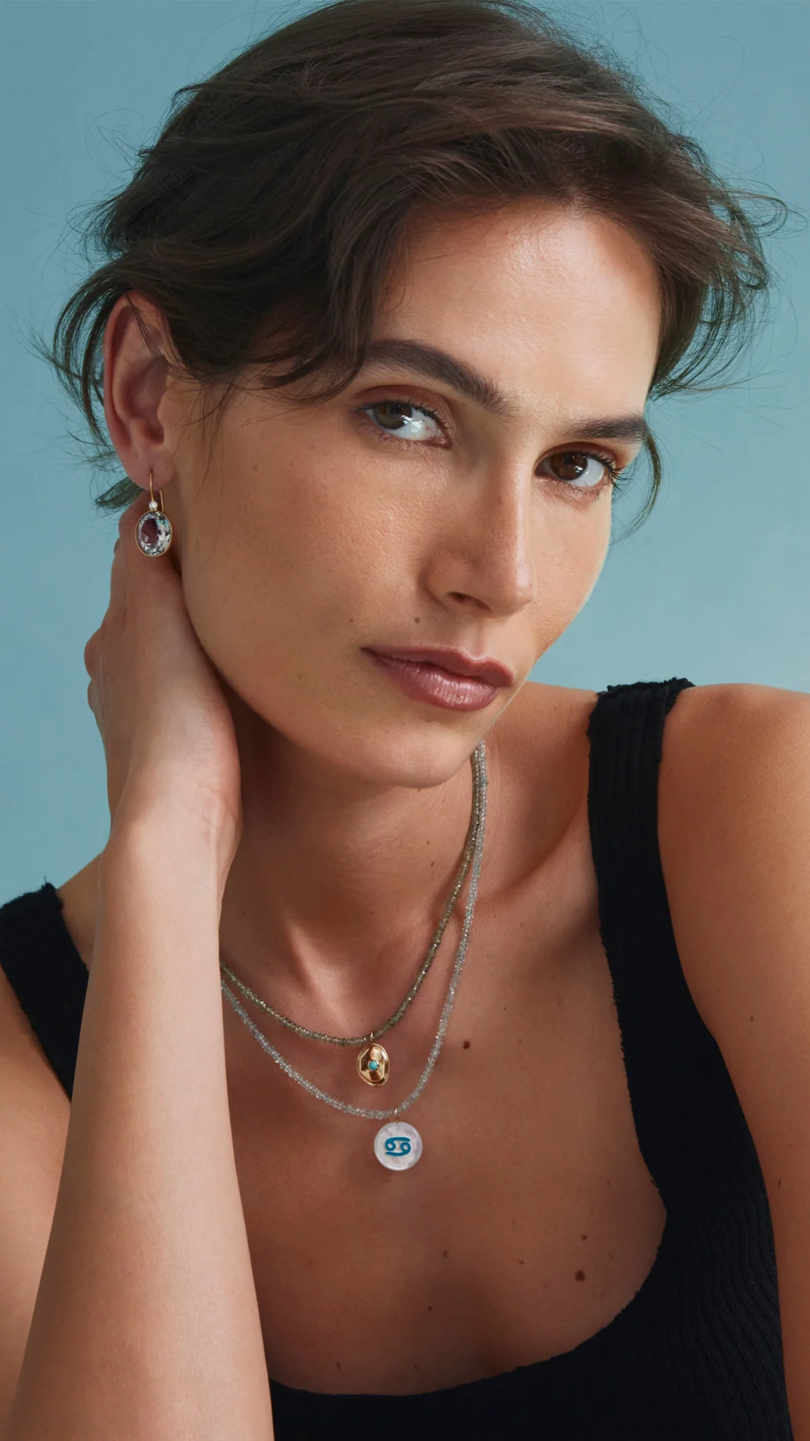 Lizzie Fortunato Tiny Beaded 14k Gold Necklace in Aquamarine 18''
