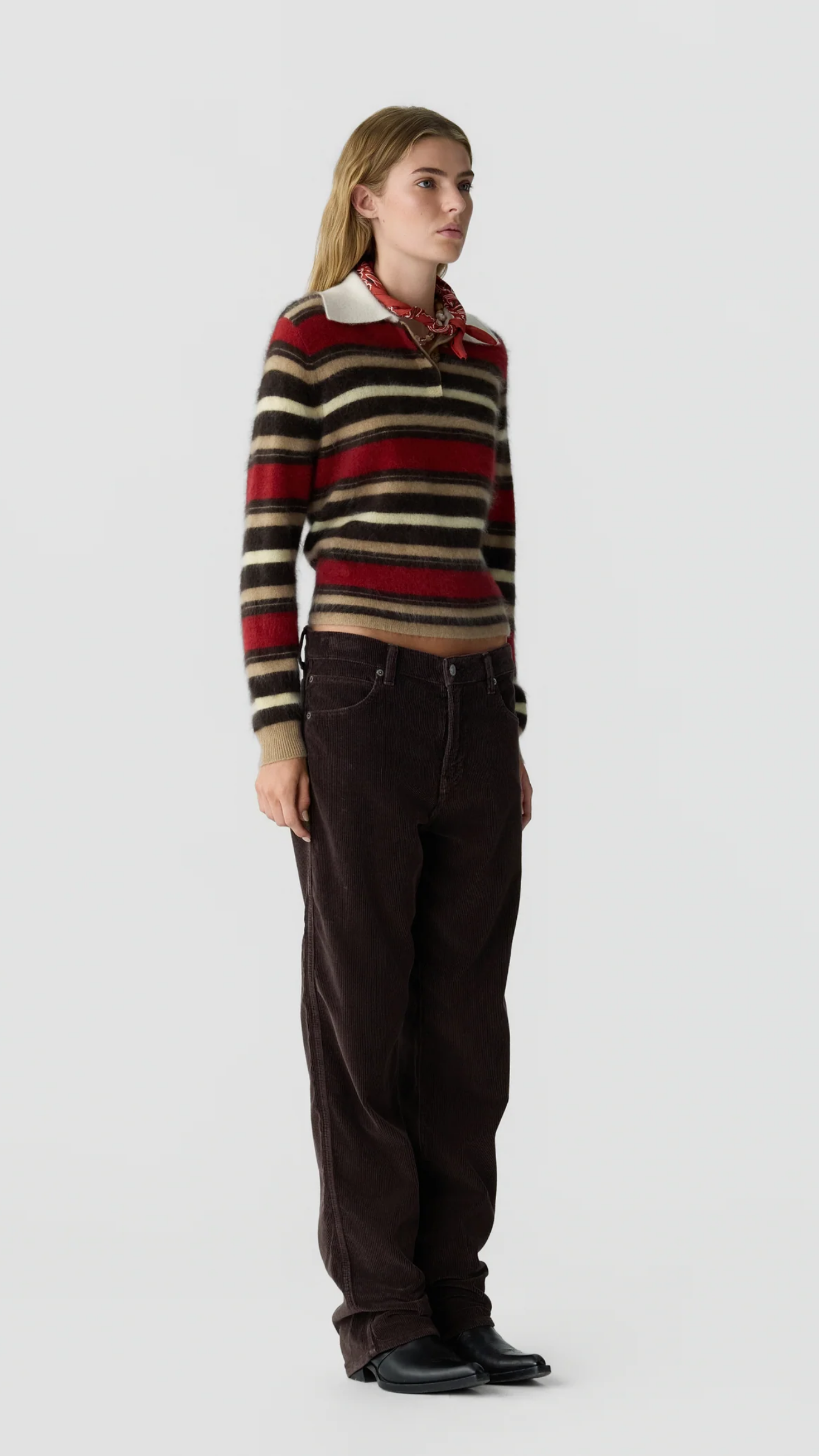 Guest in Residence Grizzly Cropped Rugby Sweater in Carmine Combo