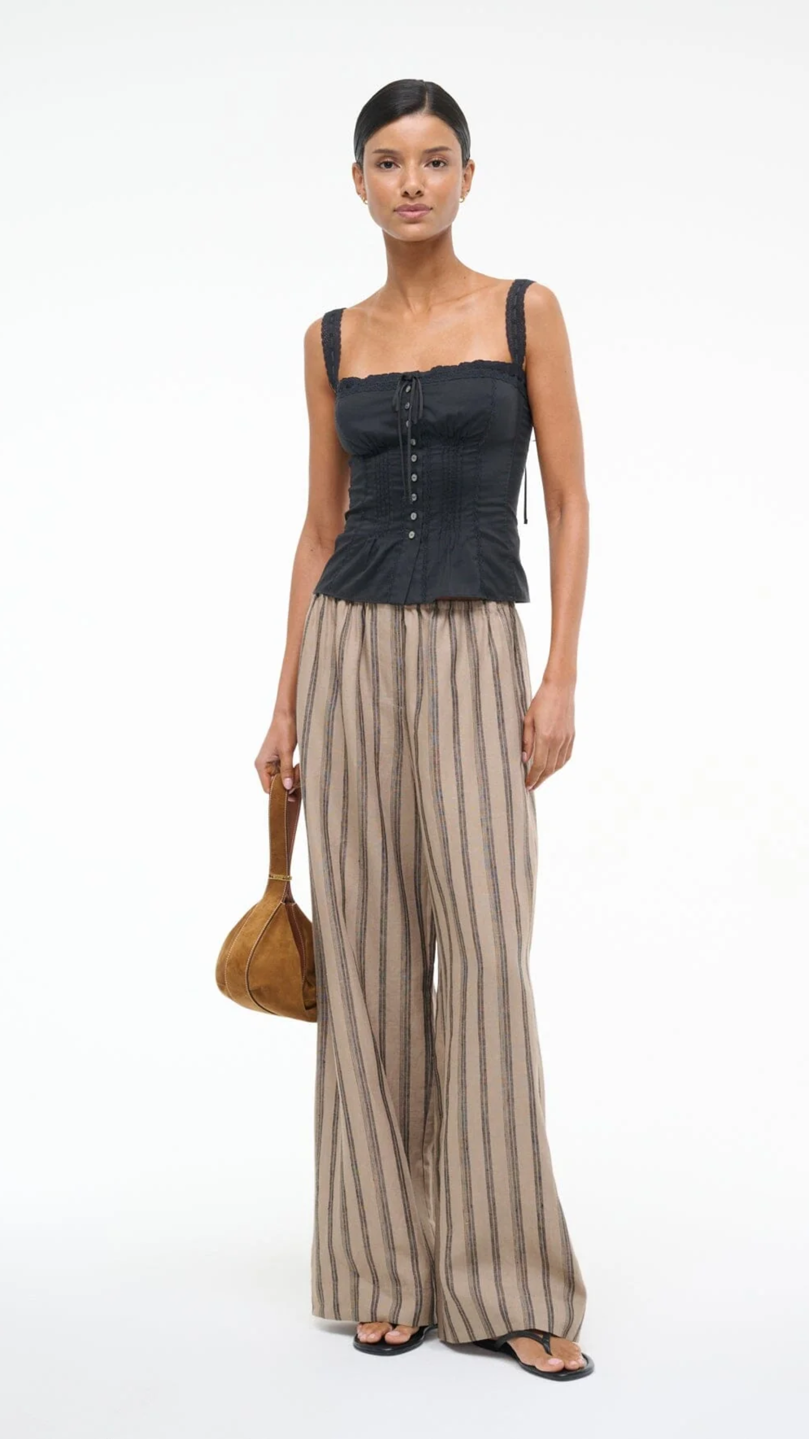 Staud Bonfire Linen Pant in Sahara Stripe
