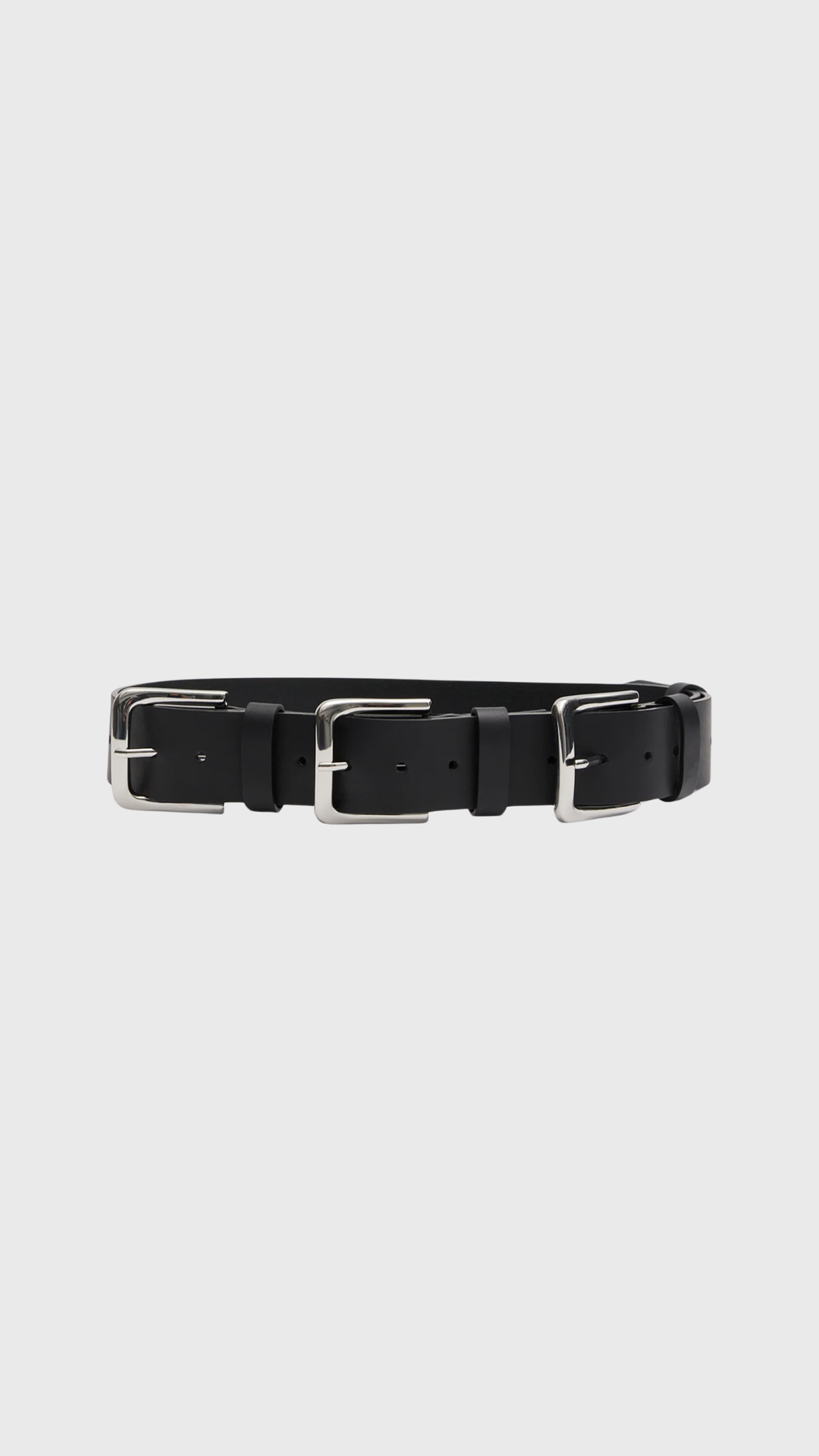 Tibi Triple Buckle Arthur Leather Belt in Black
