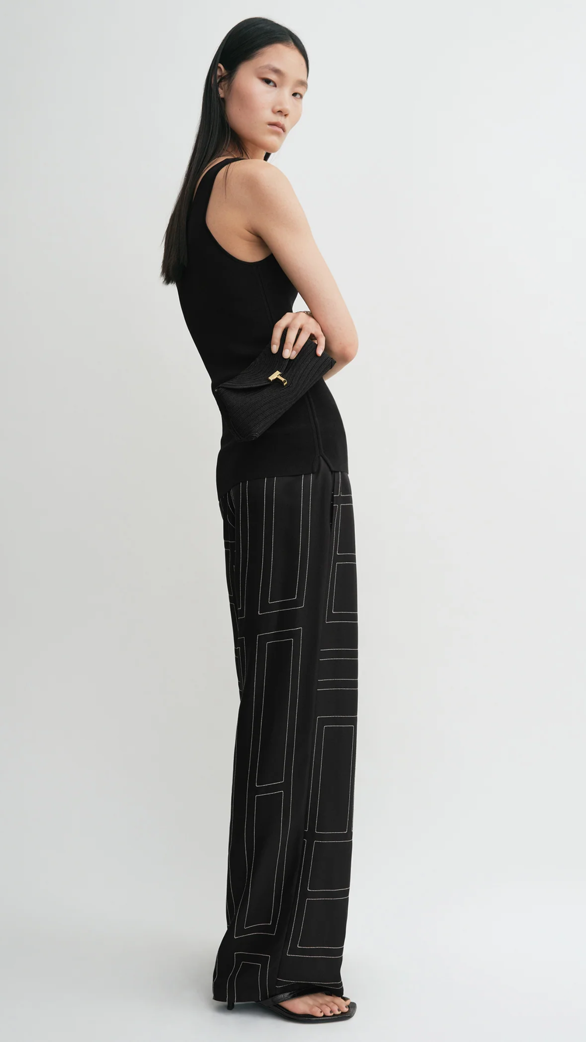Toteme Monogram Silk Pj Bottoms in Black