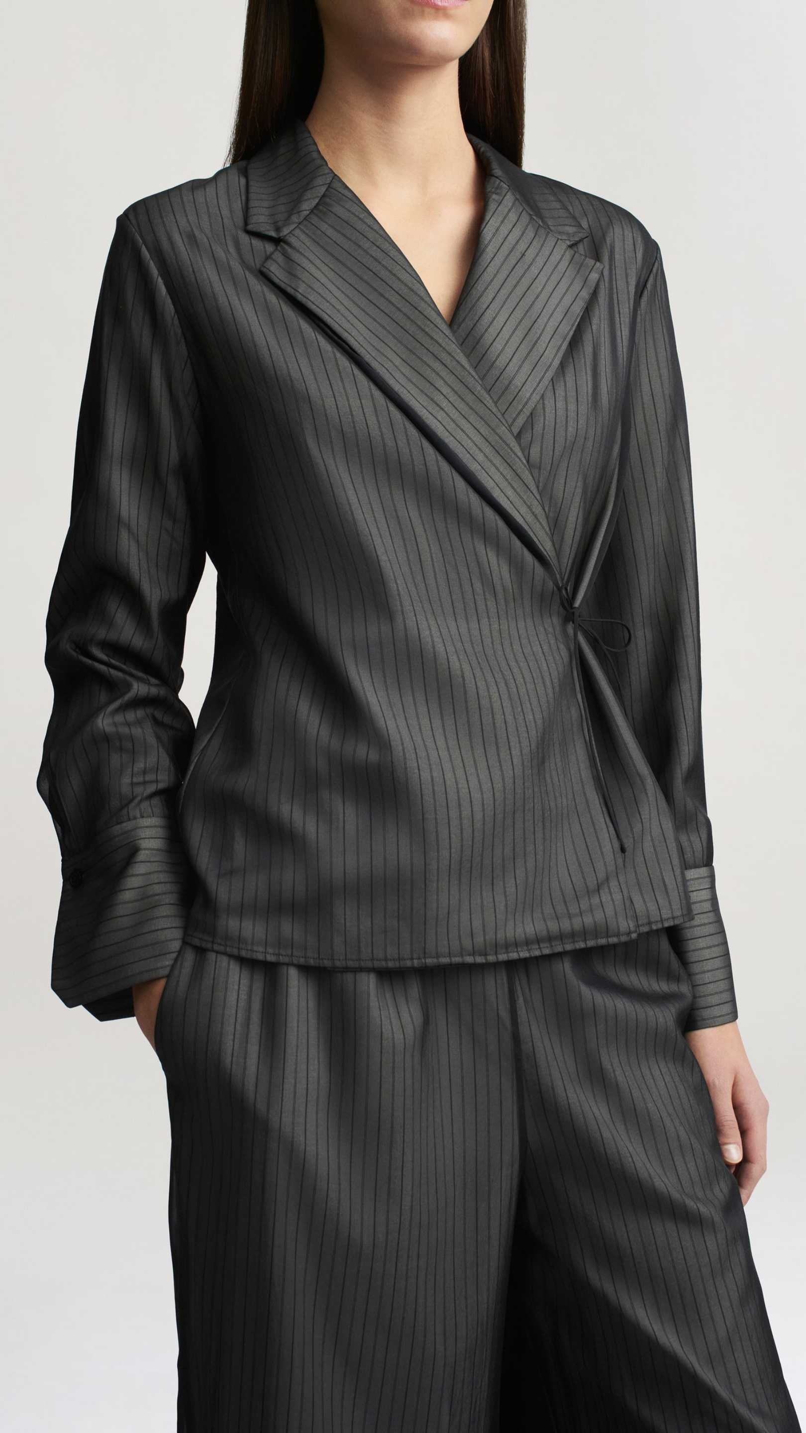 Kallmeyer Jennie Trapped Poplin Evening Blouse in Black Stripe