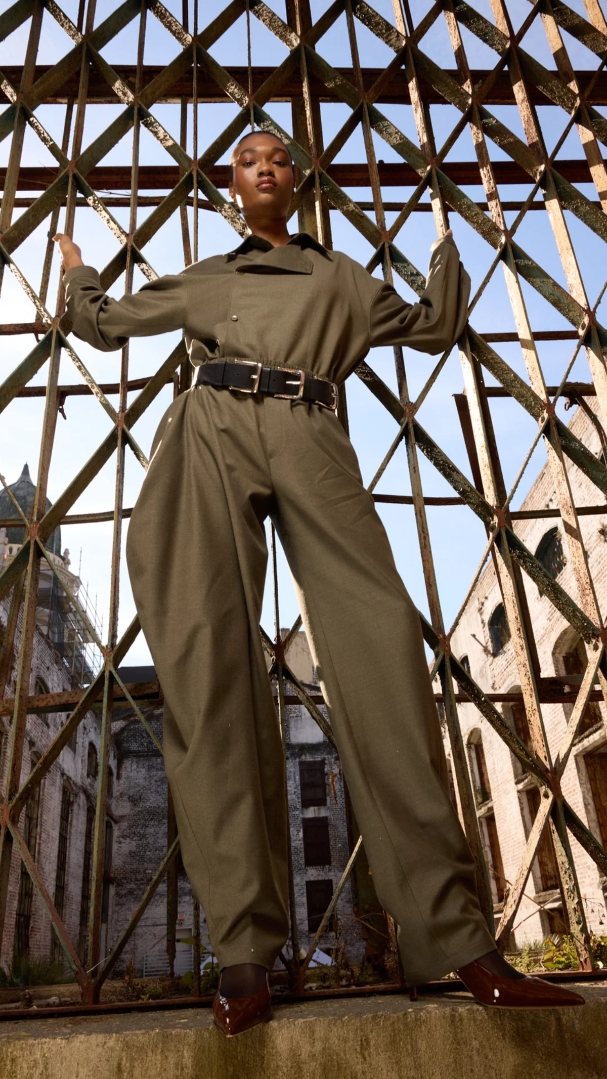 Tibi Triple Buckle Arthur Leather Belt in Black