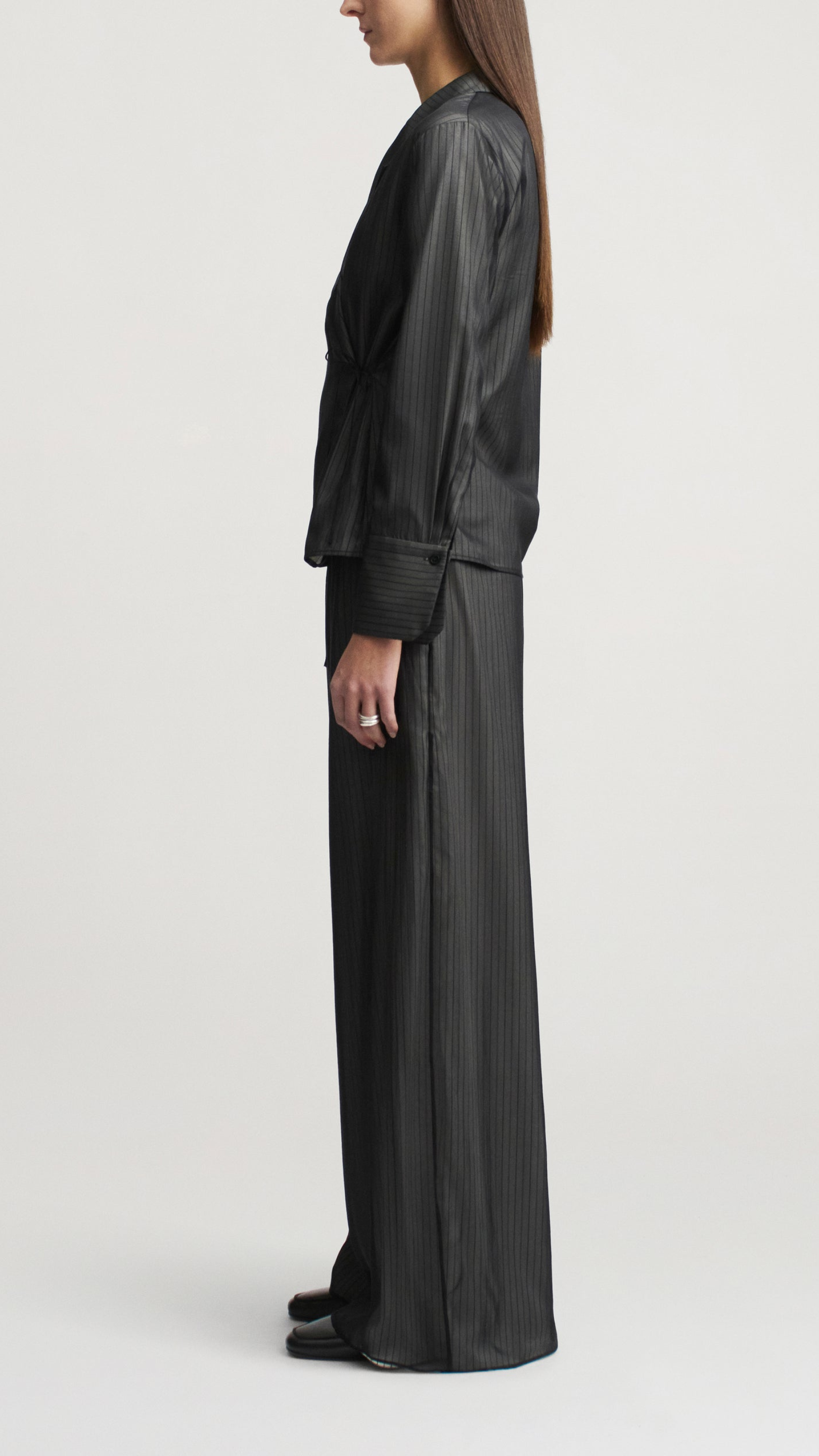 Kallmeyer Jennie Trapped Poplin Evening Blouse in Black Stripe