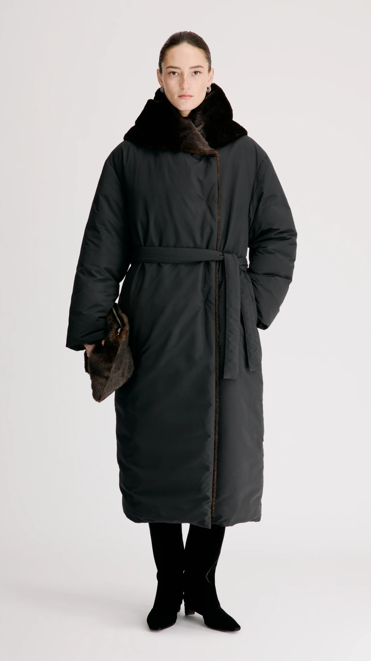 Loulou de Saison Darcy Puffer Coat in Black Grizzly