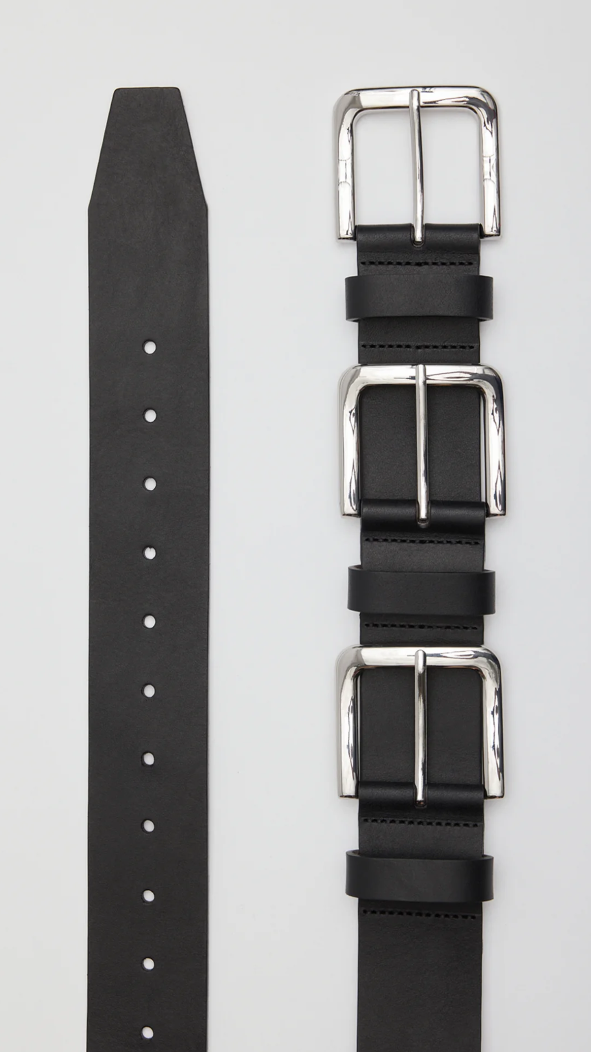 Tibi Triple Buckle Arthur Leather Belt in Black