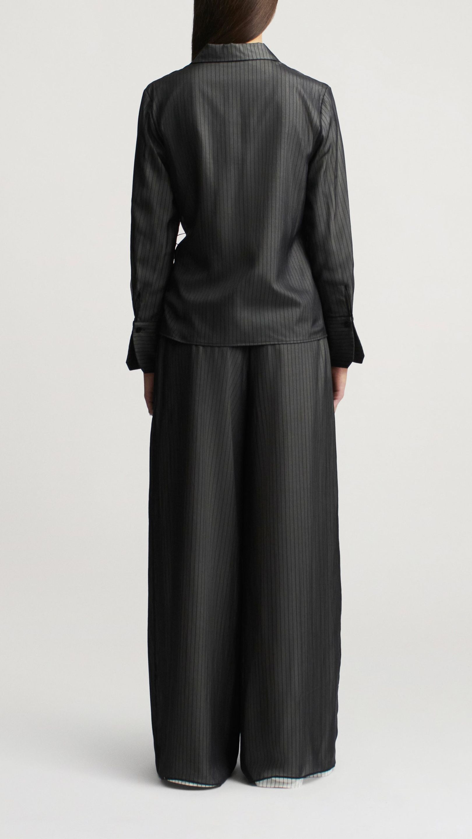 Kallmeyer Jennie Trapped Poplin Evening Blouse in Black Stripe