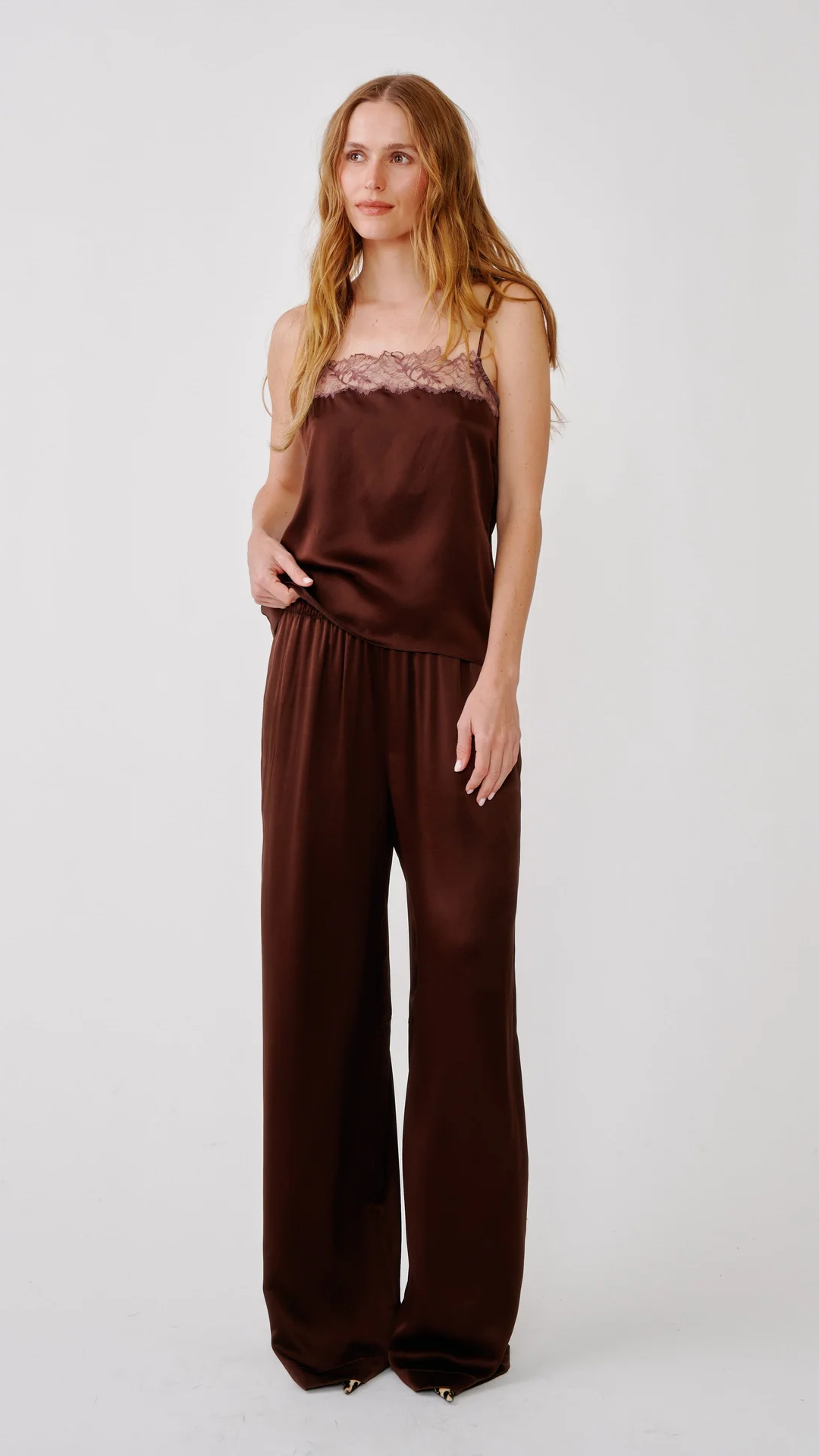 Sablyn Haya Lace Trim Square Neck Cami in Cinnabar
