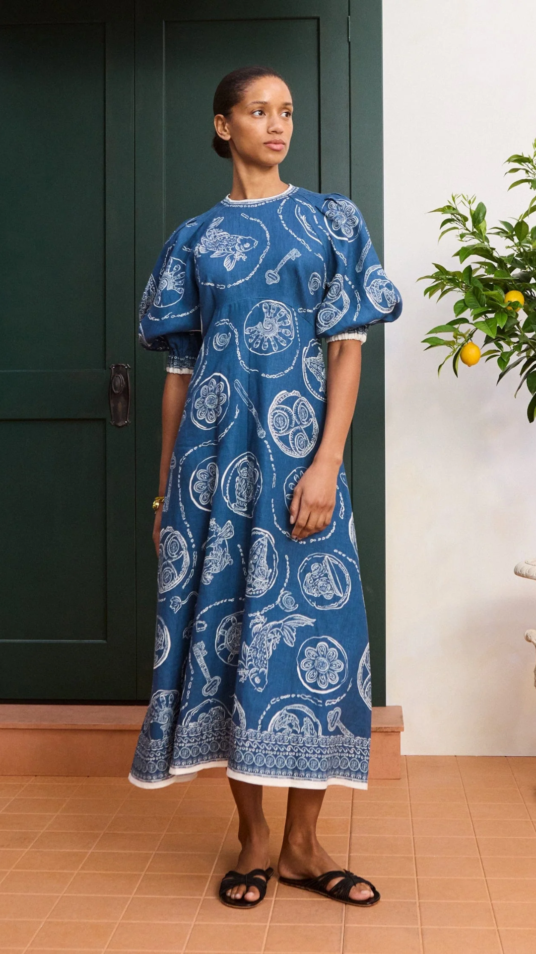 ALÉMAIS Lucky Midi Dress in Blue