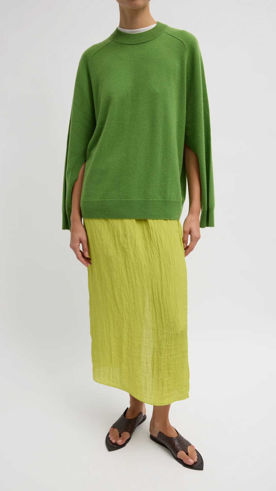 Tibi Washable Cashmere Crewneck Sweater in Avocado