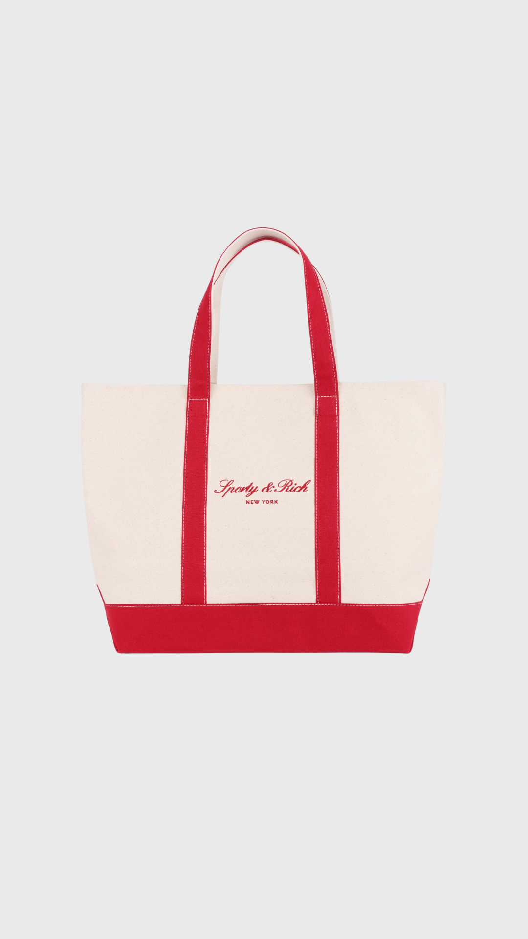 Sporty & Rich Signature NY Logo Medium Tote in Natural/Ruby