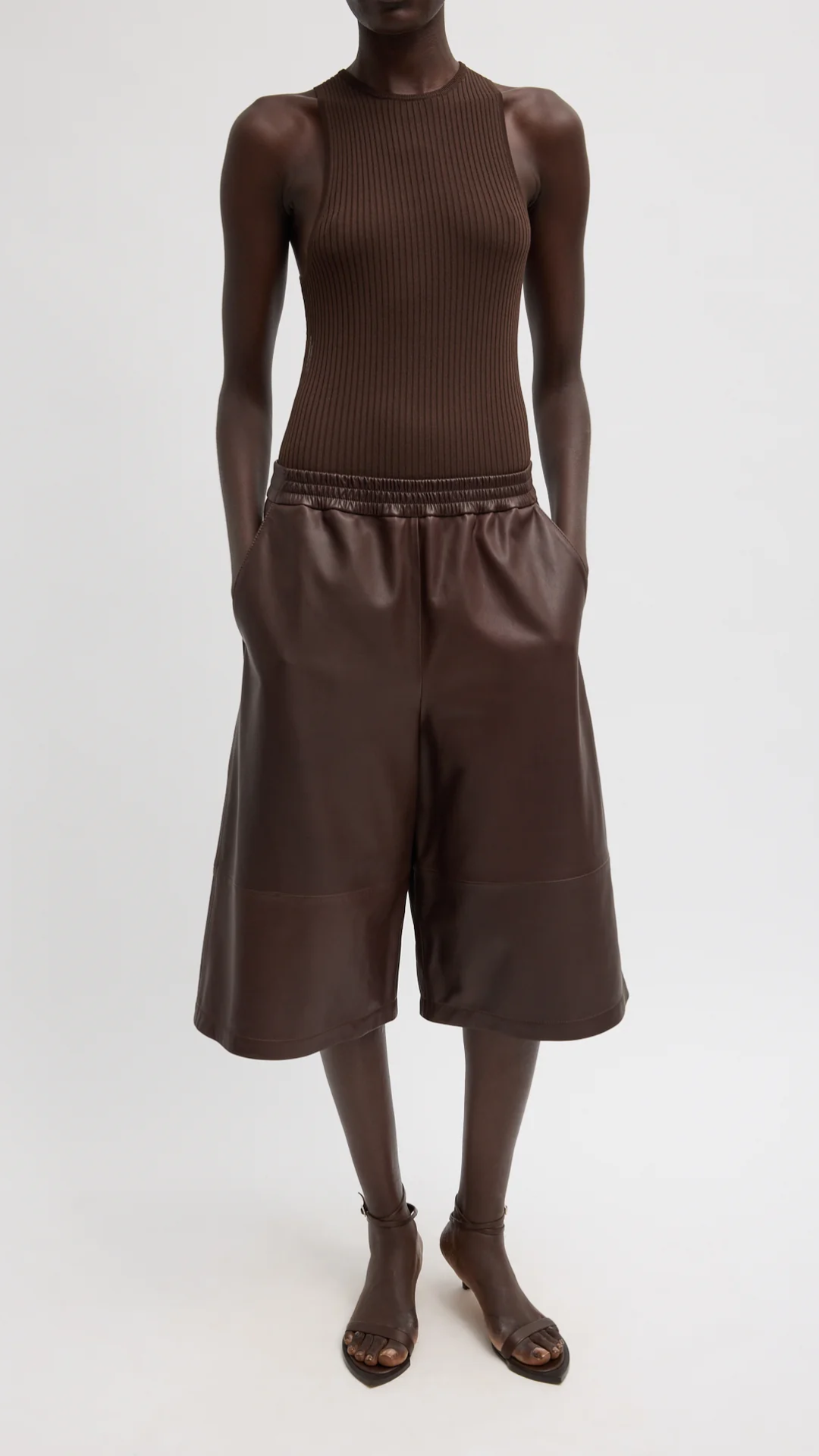 Tibi Ribbed Sweater Cut Out Tank in Hickory Brown