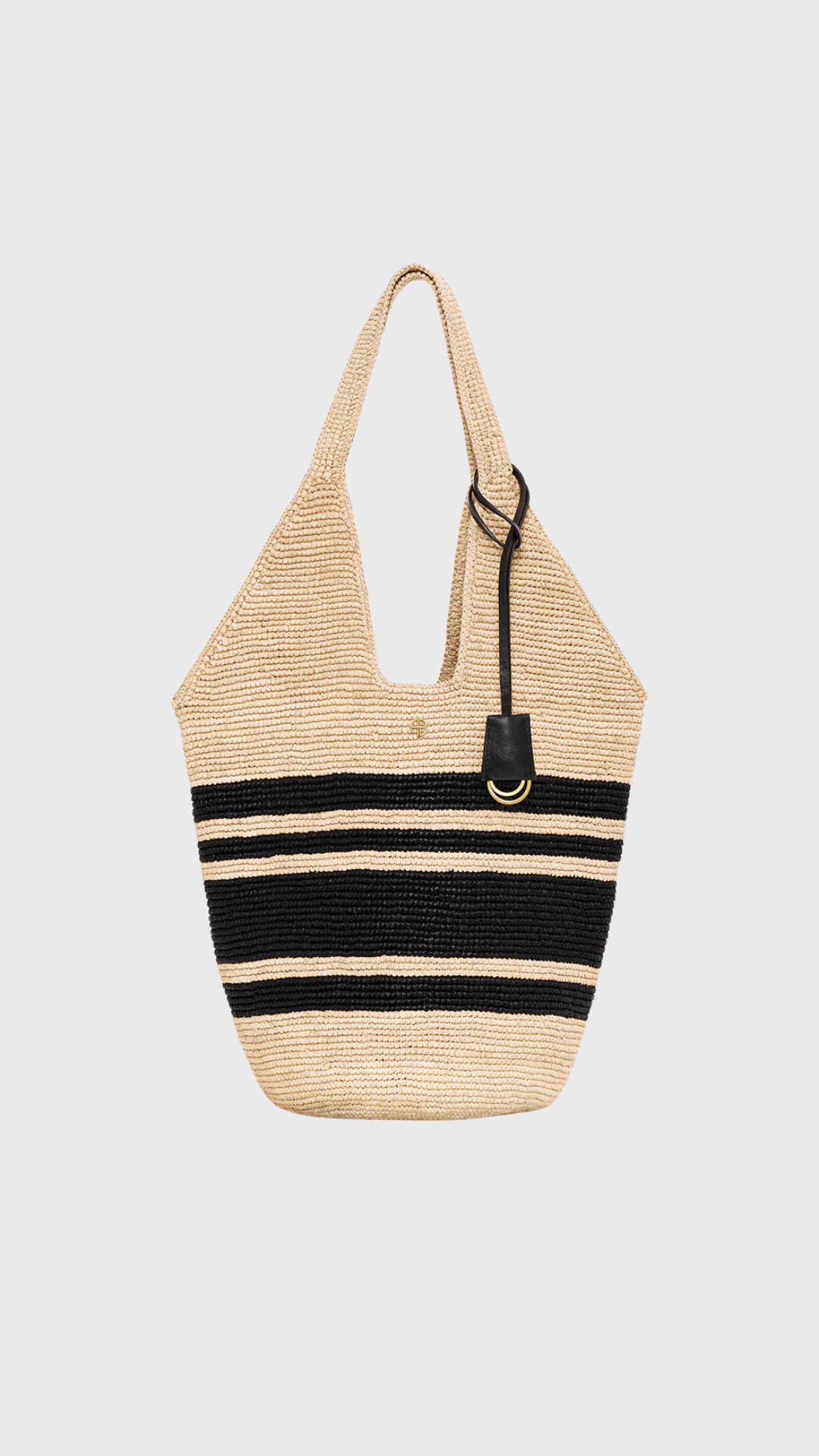 Anine Bing Leah Stripes Hobo Raphia in Black and Natural Stripe