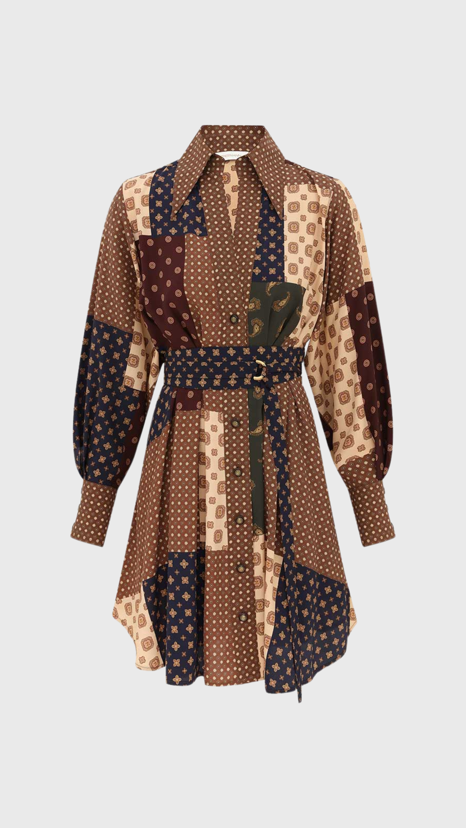 Zimmermann Tuck Mini Dress in Geo Patch Print