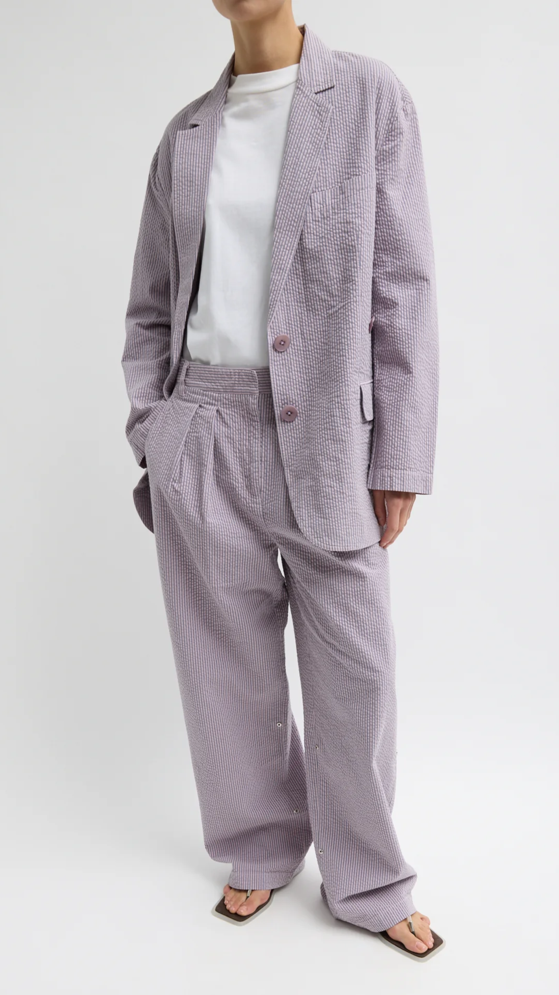 Tibi Garment Dyed Seersucker Liam Blazer in Mauve