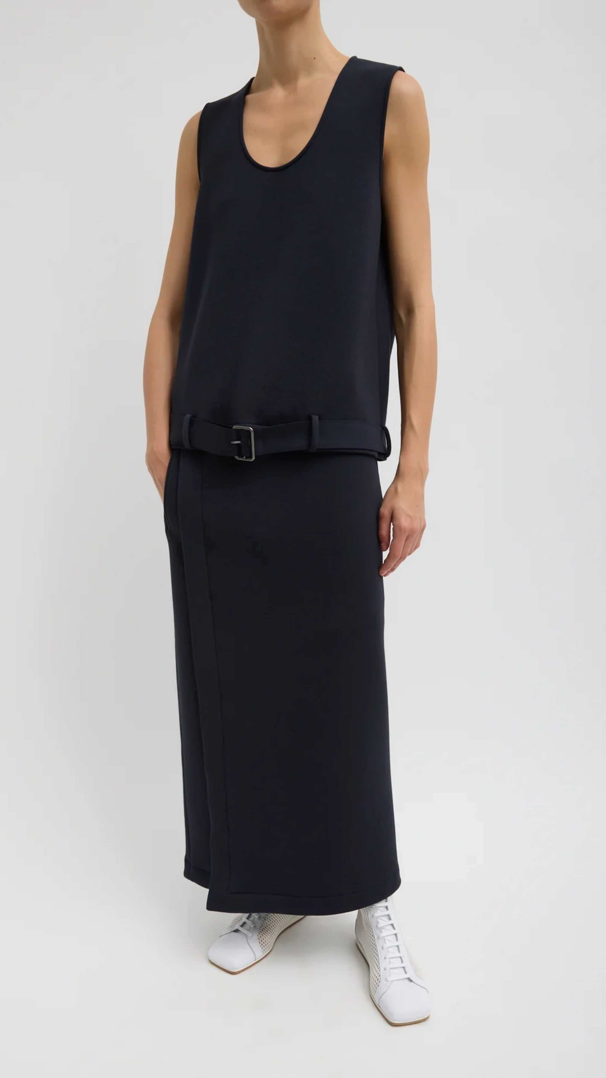 Tibi Bonded Viscose Tank Top in Navy